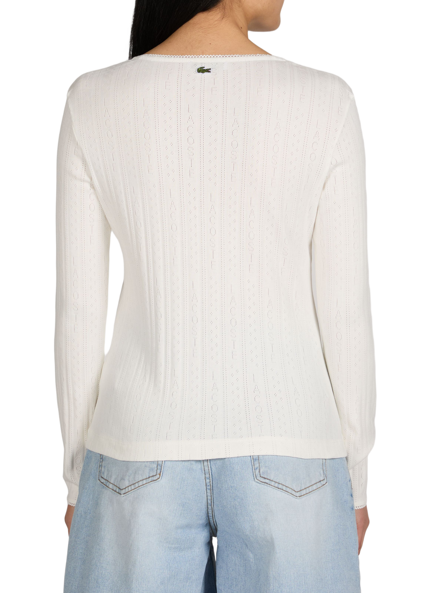 Slim fit cotton cardigan with pointelle detailing LACOSTE White