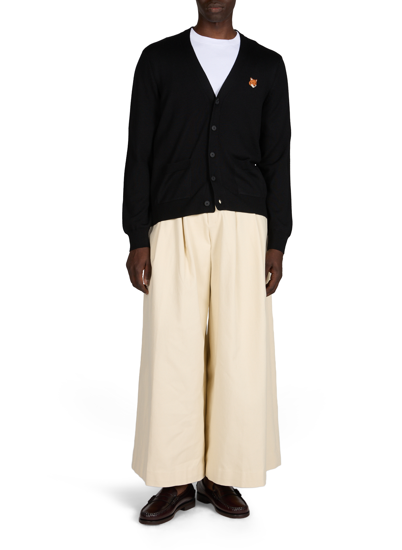 Cardigan coupe regular à patch Fox Head brodé en lain MAISON KITSUNÉ Noir