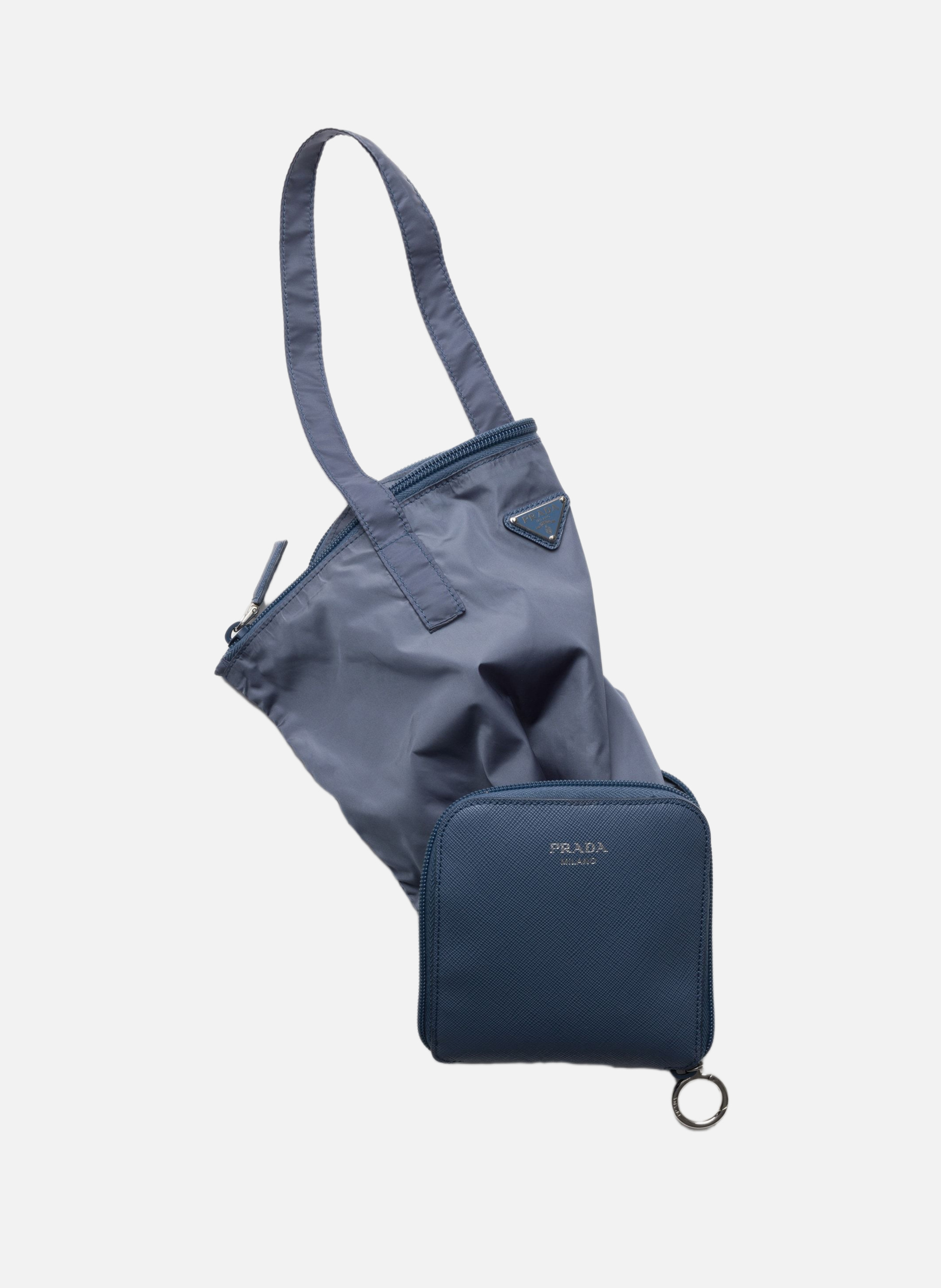 Pendentif en cuir saffiano avec sac cabas en re-ny PRADA Bleu