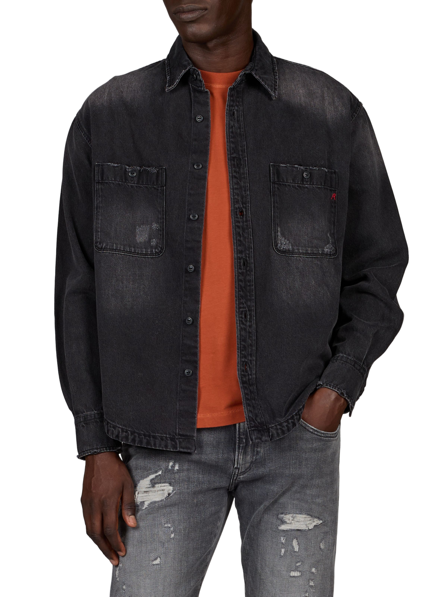Straight cotton blend Shirt REPLAY Black