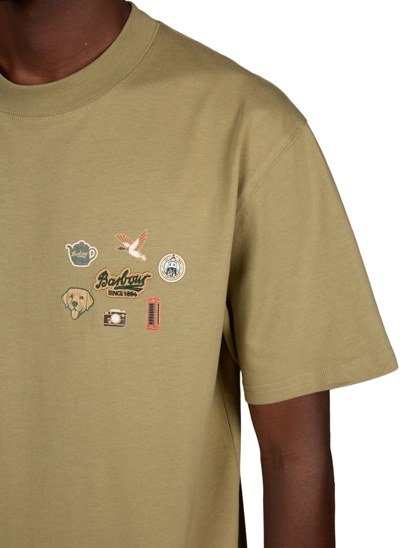 T-shirt droit à patch en coton | Kaki BARBOUR Homme