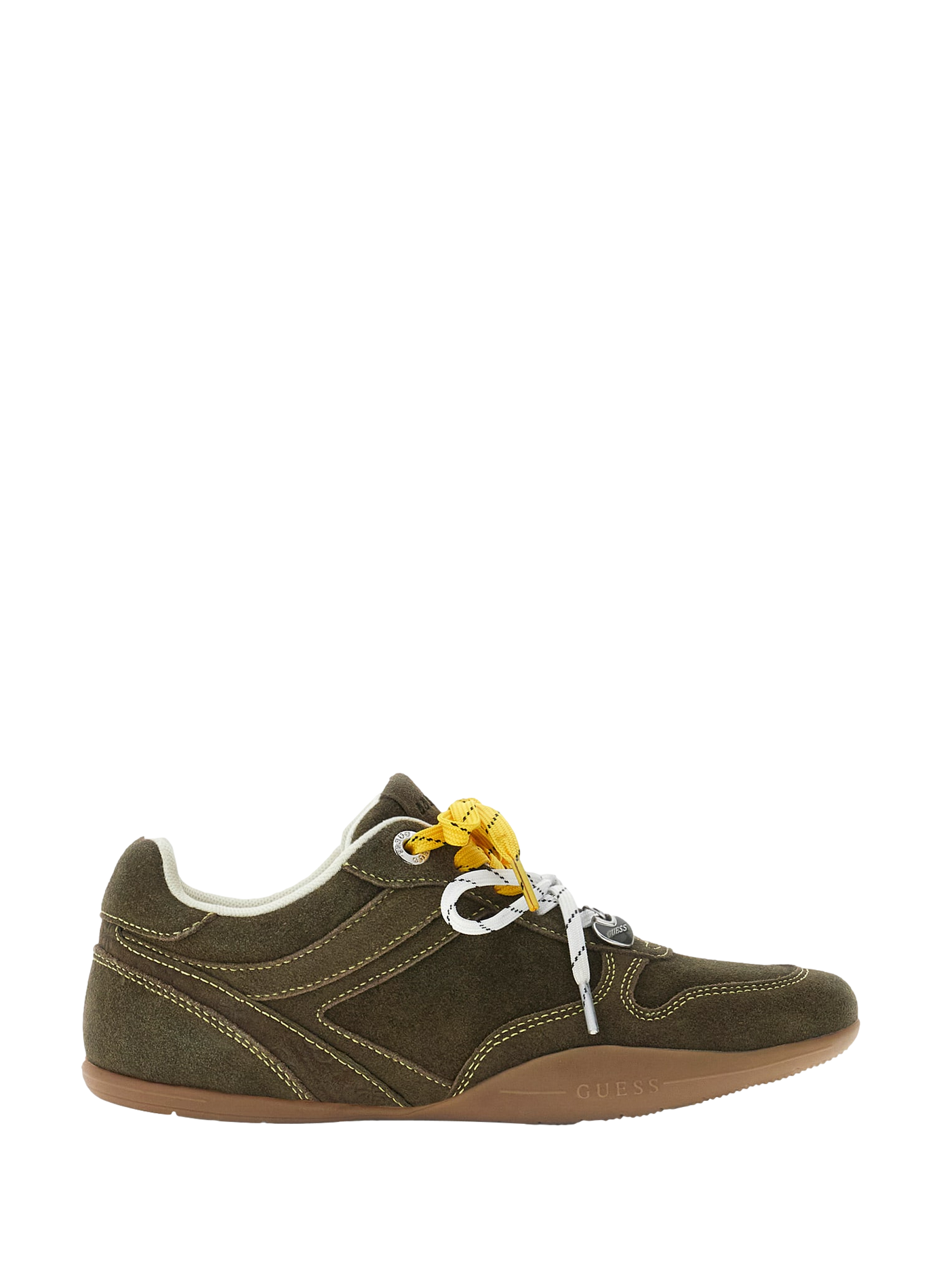 Zweifarbige Low-Top-Sneaker mit Schnürung aus Materialmix mit Leder GUESS Khaki