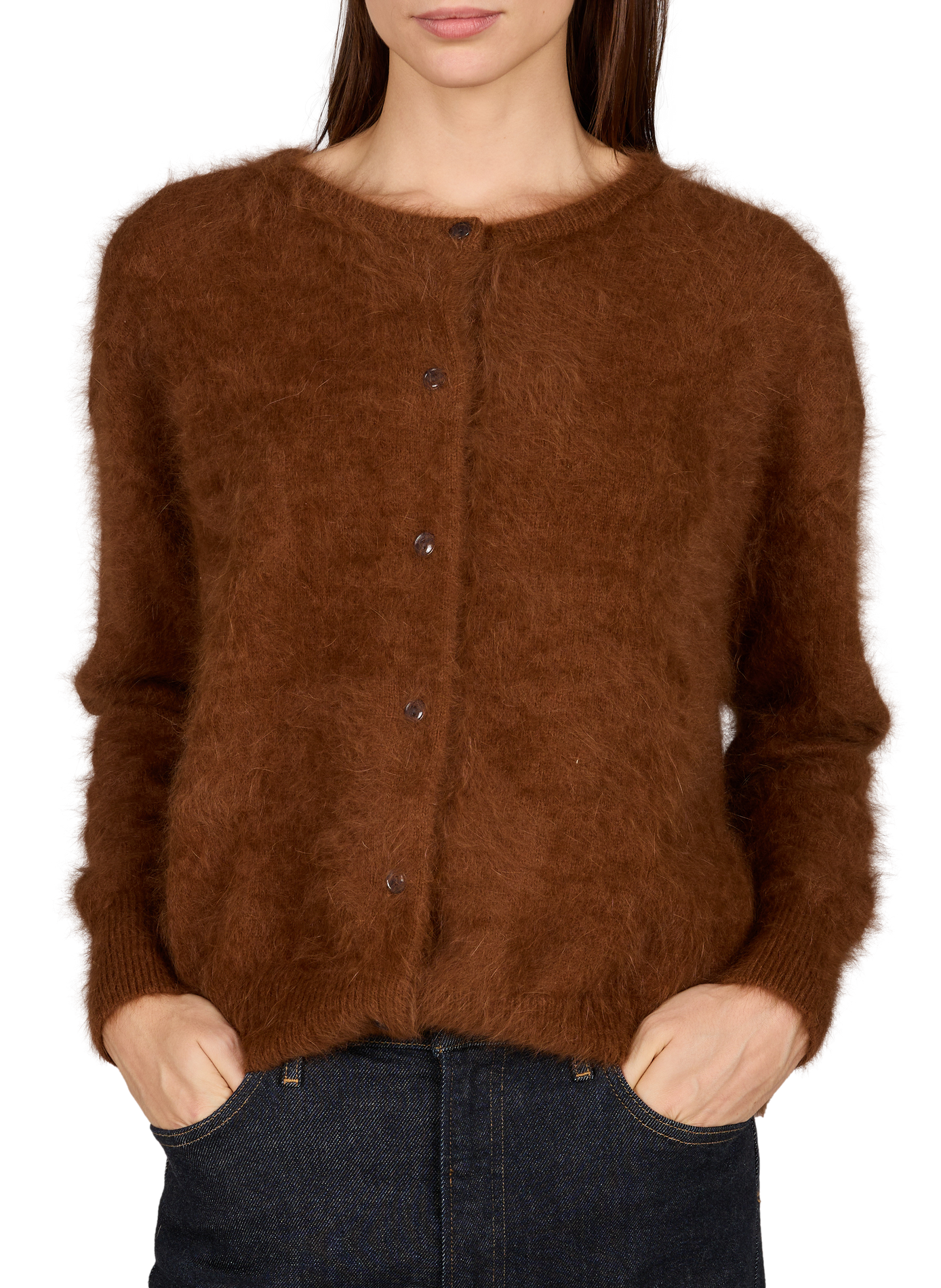 Straight round-neck cardigan in blended wool BELLEROSE Brown