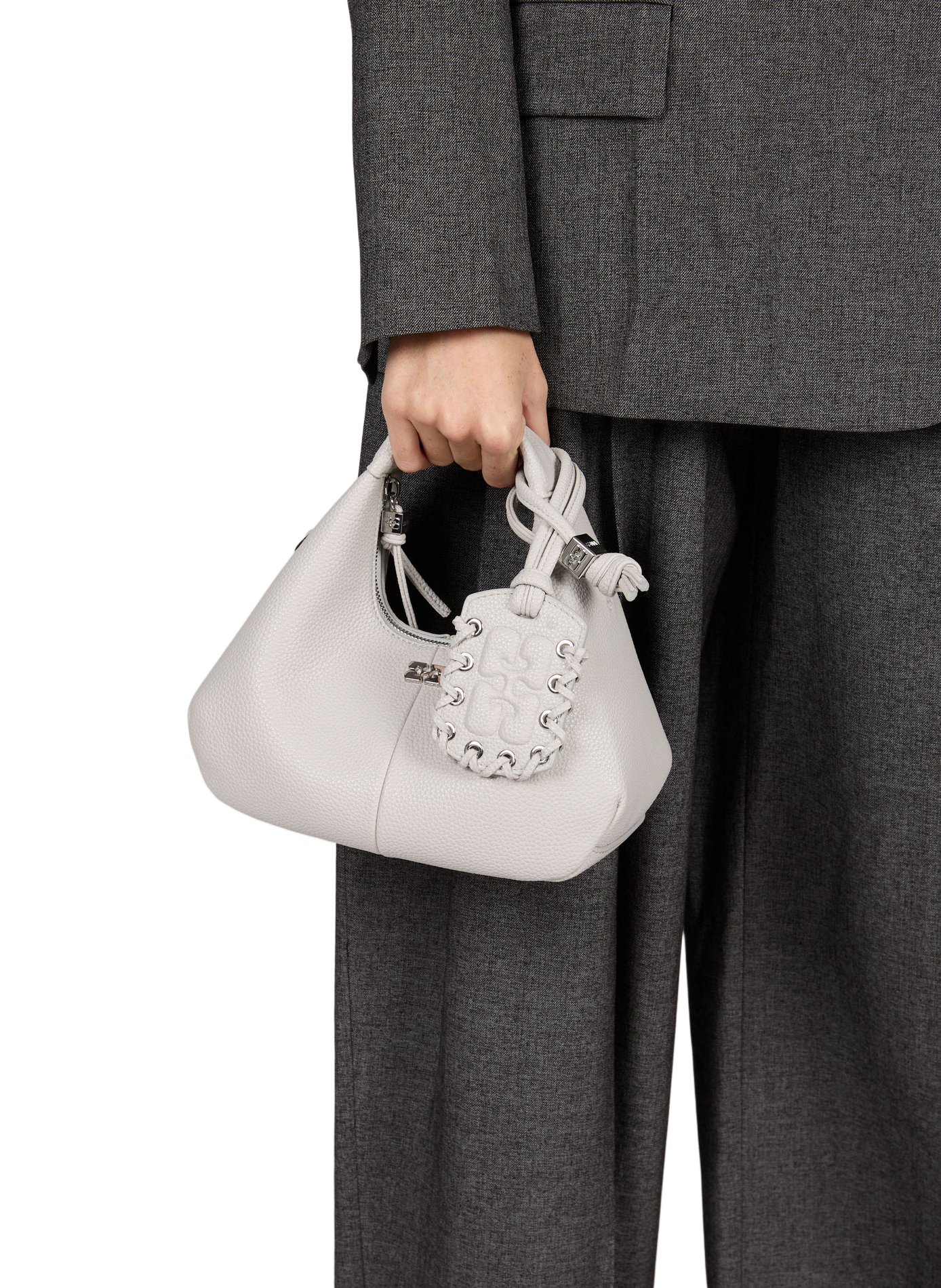 Mini Hobo Handbag in Grained Leather Effect GANNI Grey