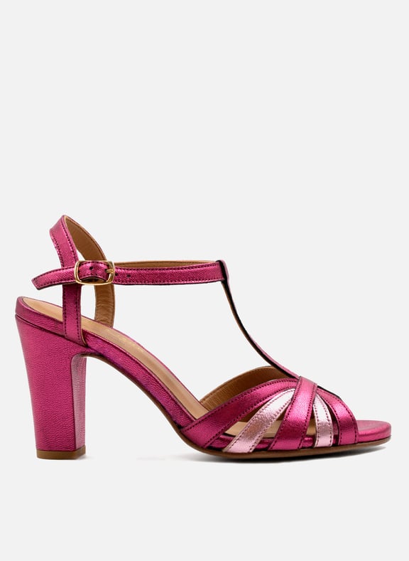 Sandales talon brides cuir métalisé Rose by JULES & JENN JULES & JENN Sandales talon brides cuir métalisé Rose