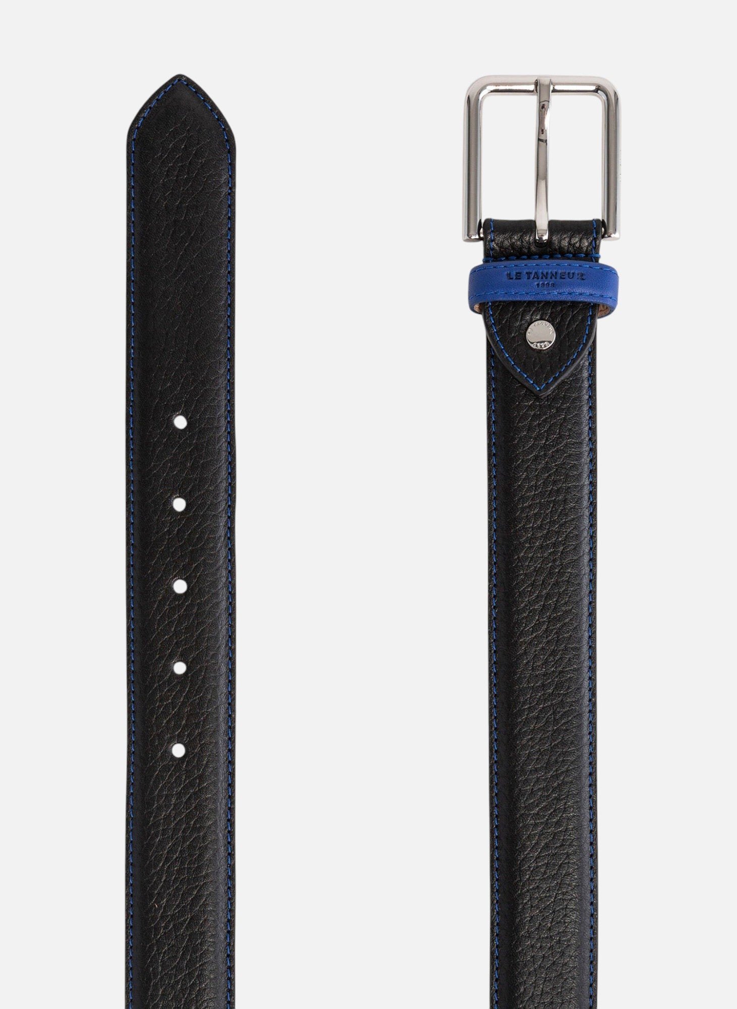 Ceinture avec boucle carrée charles en cuir grainé LE TANNEUR Noir