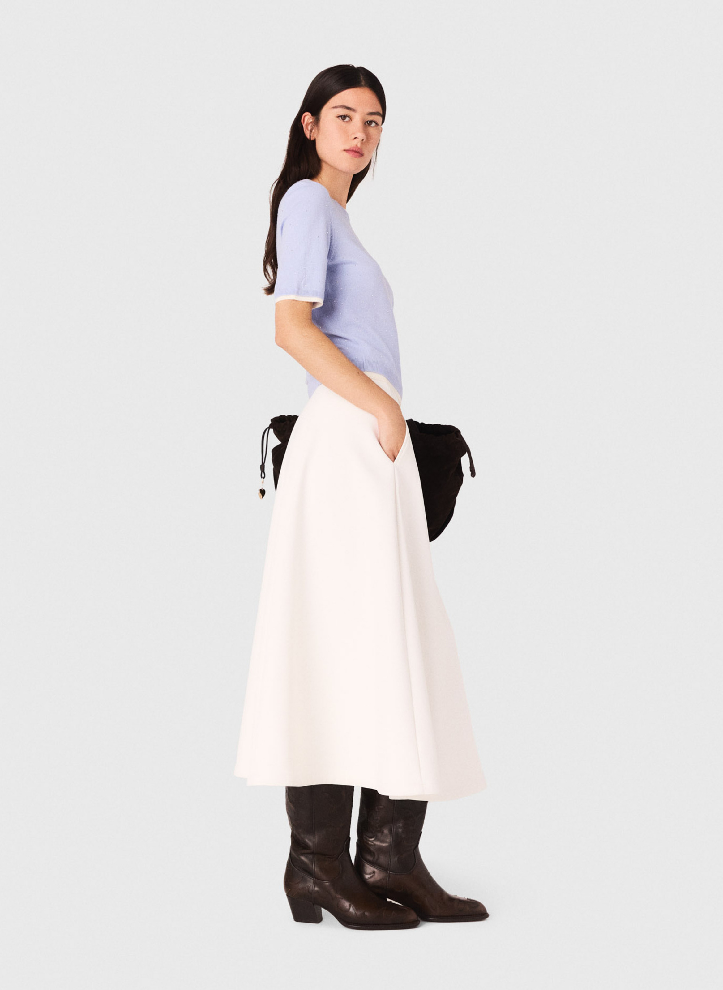 Pull col rond en laine mélangée Bleu