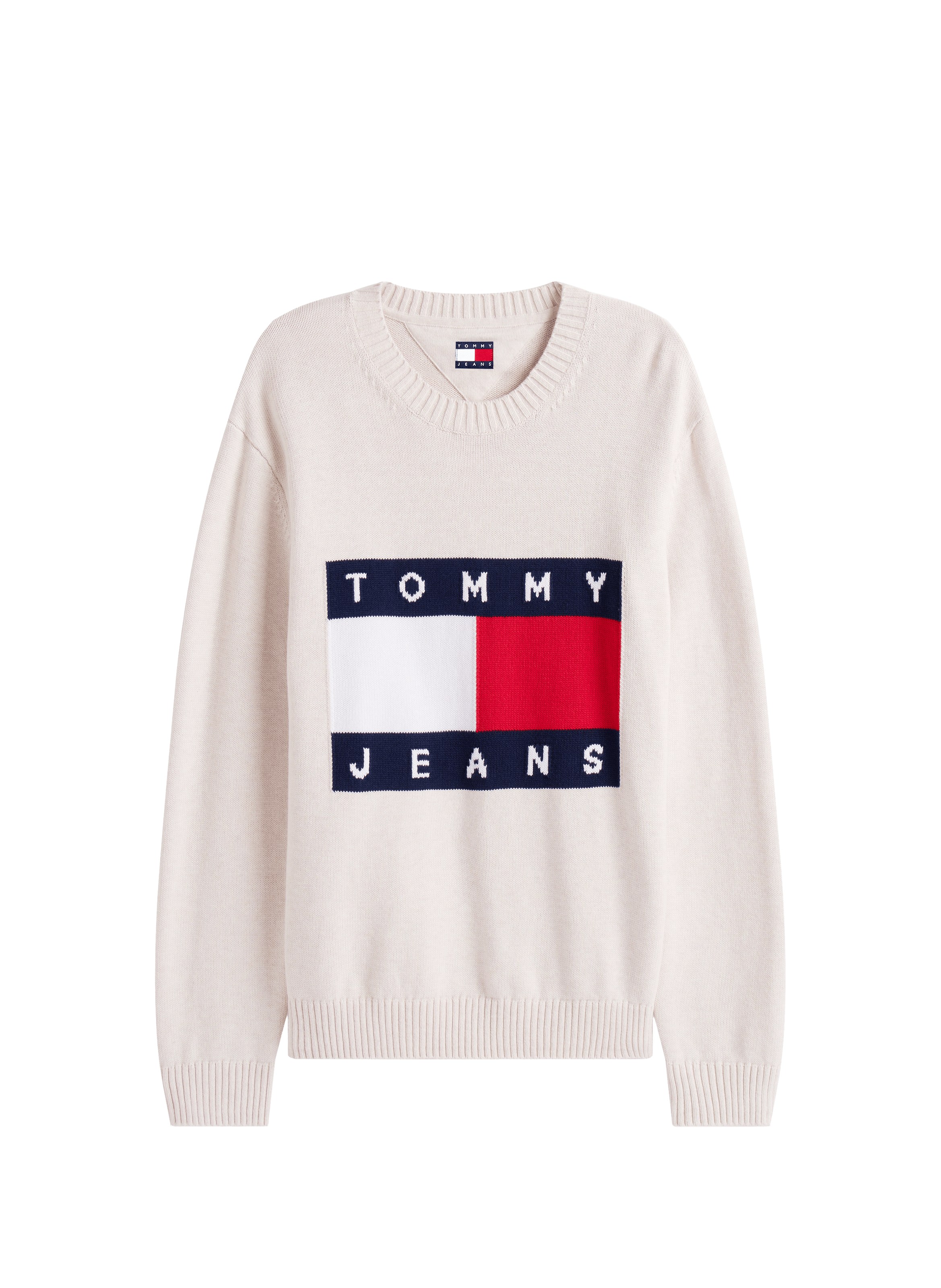 Mottled sweater with flag badge TOMMY HILFIGER White