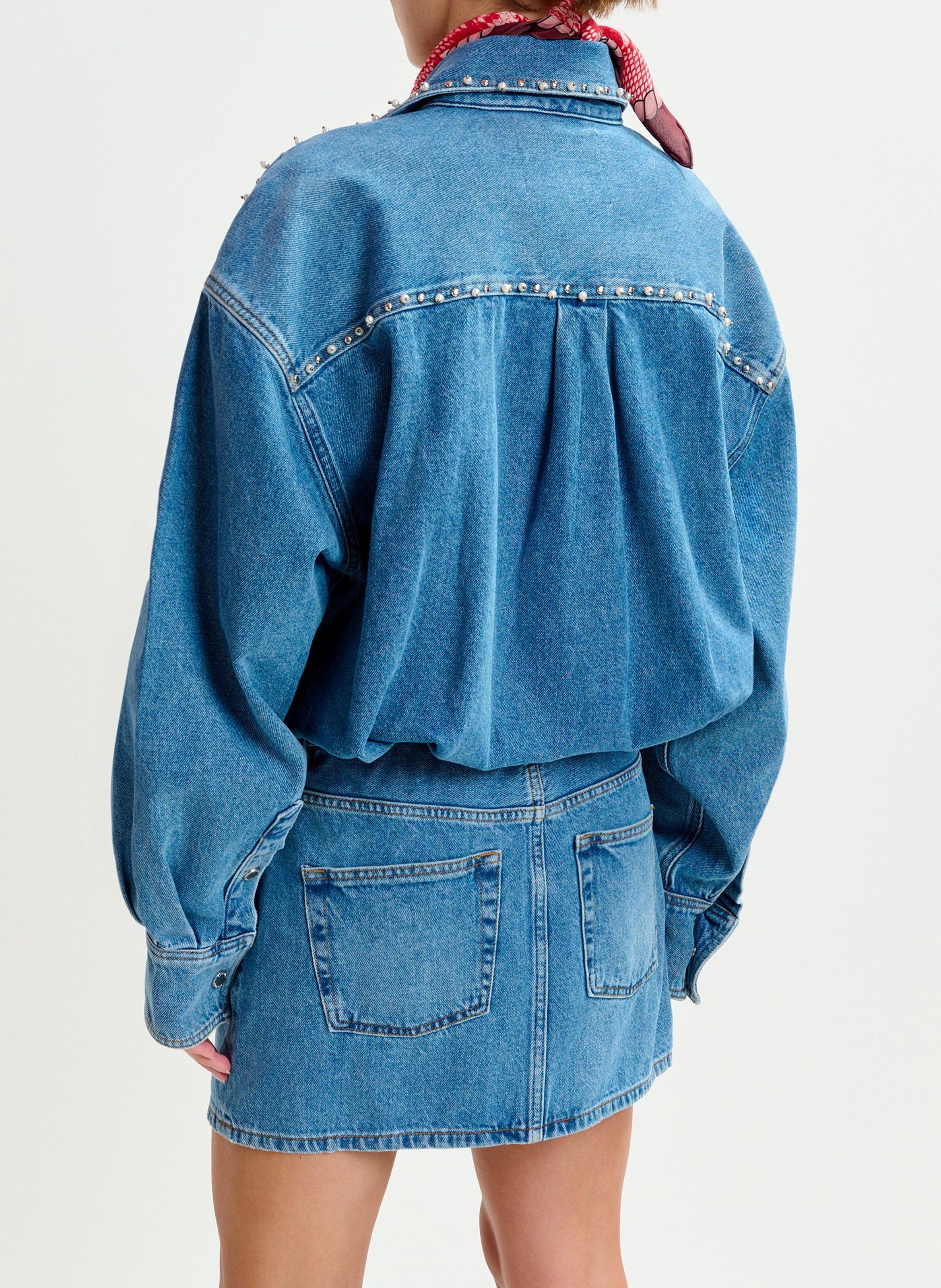 Robe courte col classique en denim de coton Ilene ESSENTIEL ANTWERP Bleu