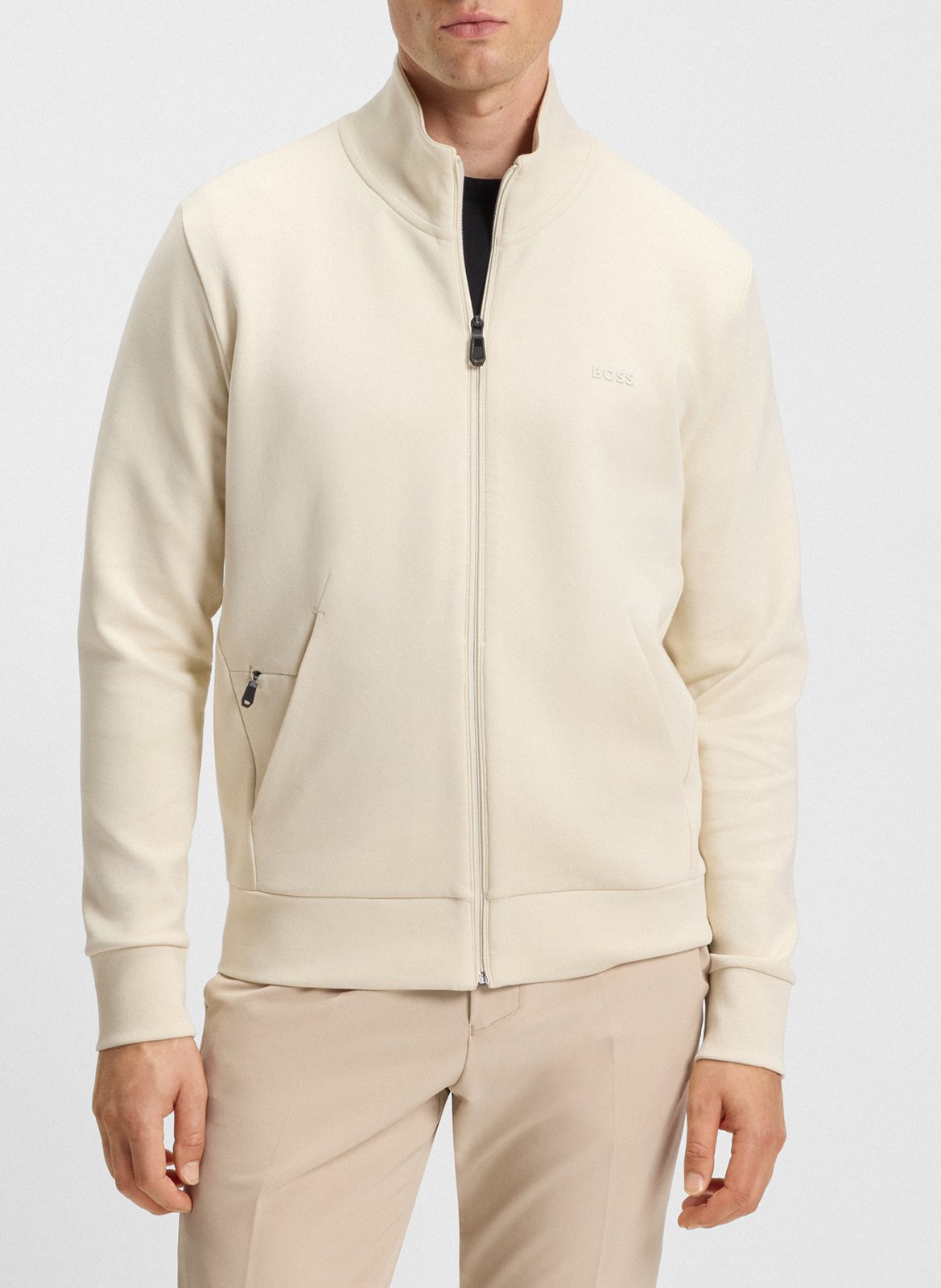 Sweat droit zippée sérigraphié en coton stretch BOSS Blanc