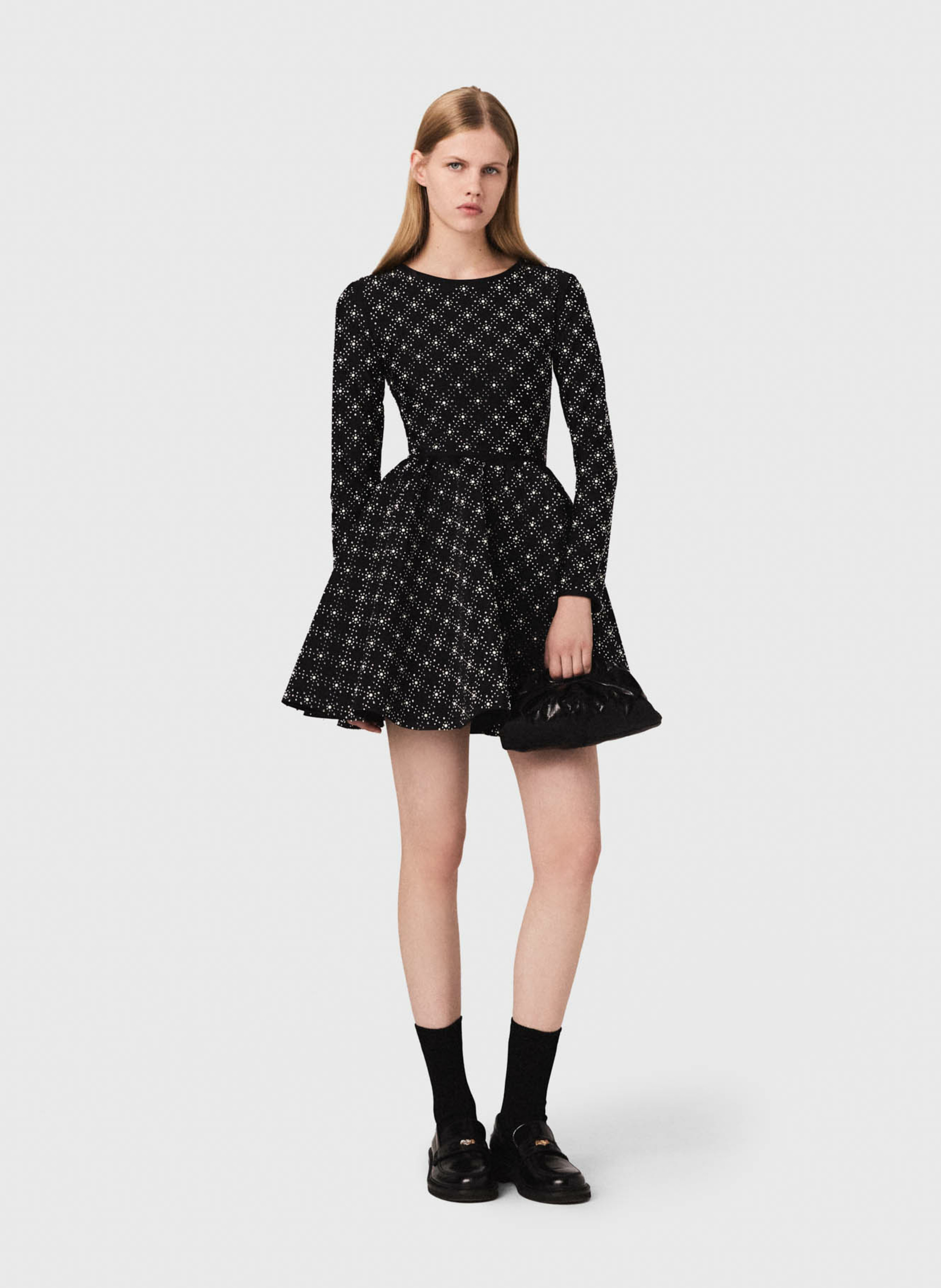 Robe courte imprimée col rond MAJE Noir