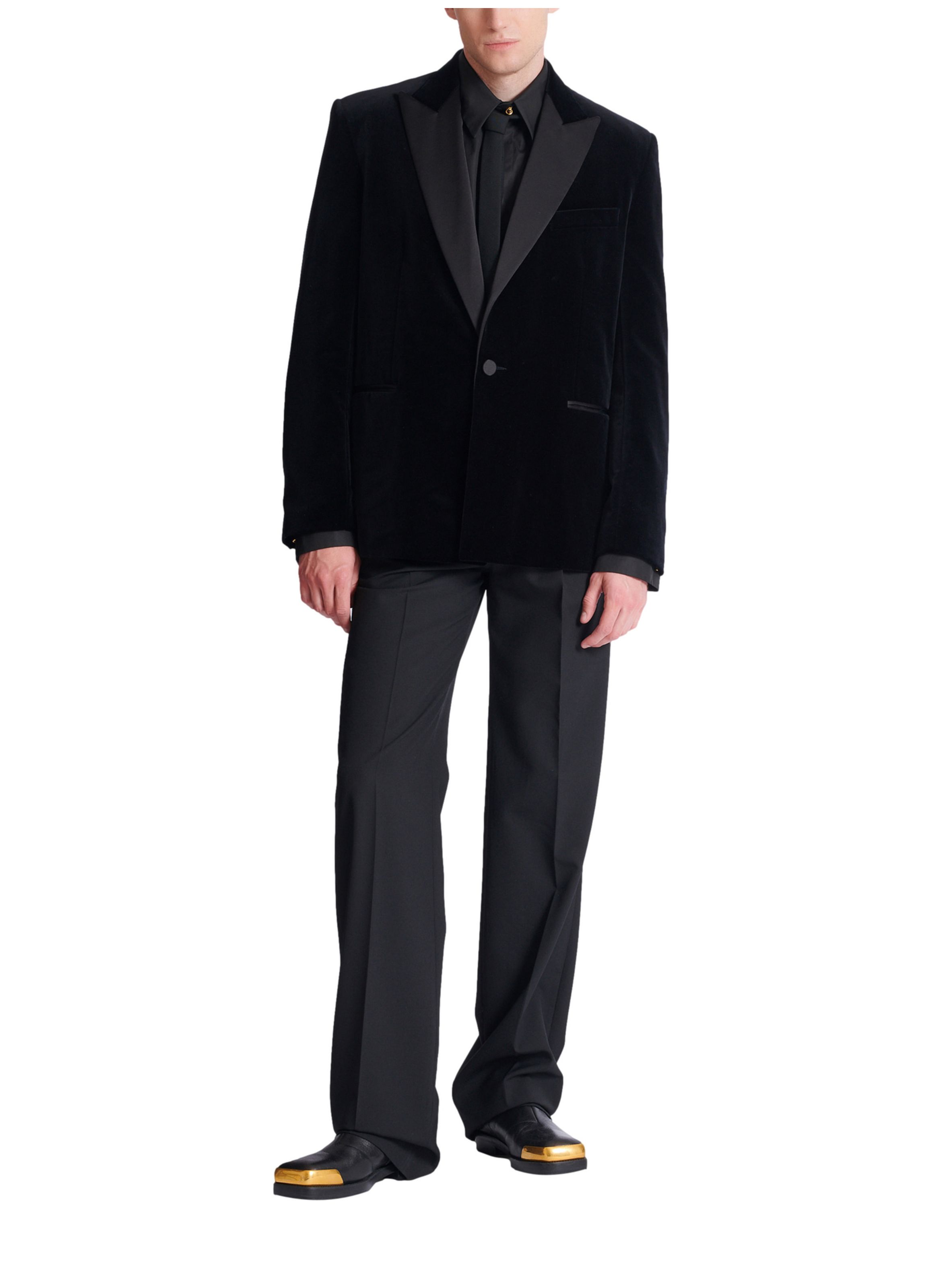 Blazer 1 bouton en velours et satin BALMAIN Noir