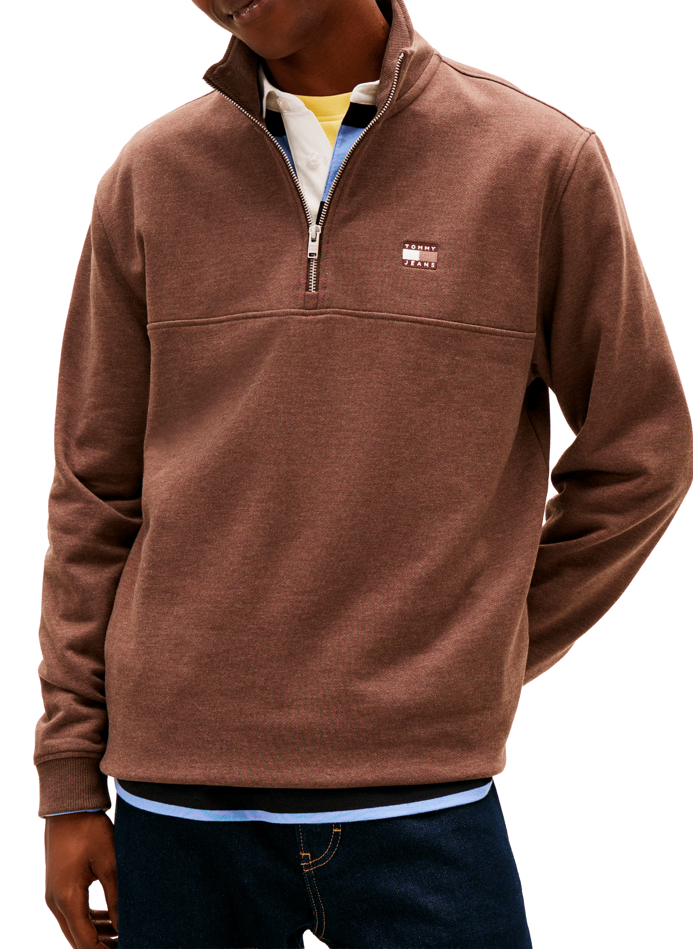 Zip-up high neck sweatshirt with embroidered logo TOMMY HILFIGER Brown