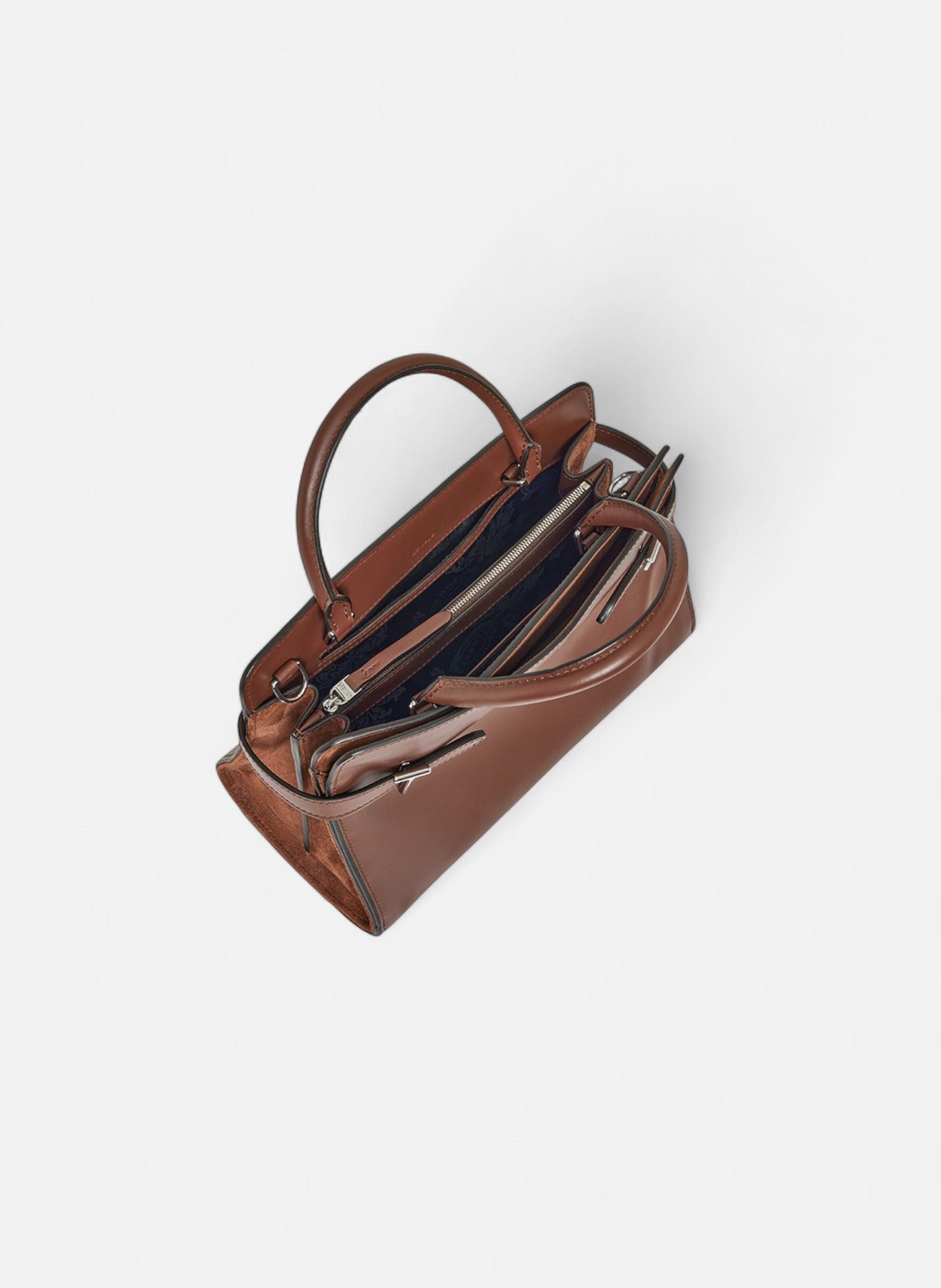 Sac à main moyen modèle emie en cuir lisse et nubuck LE TANNEUR Marron