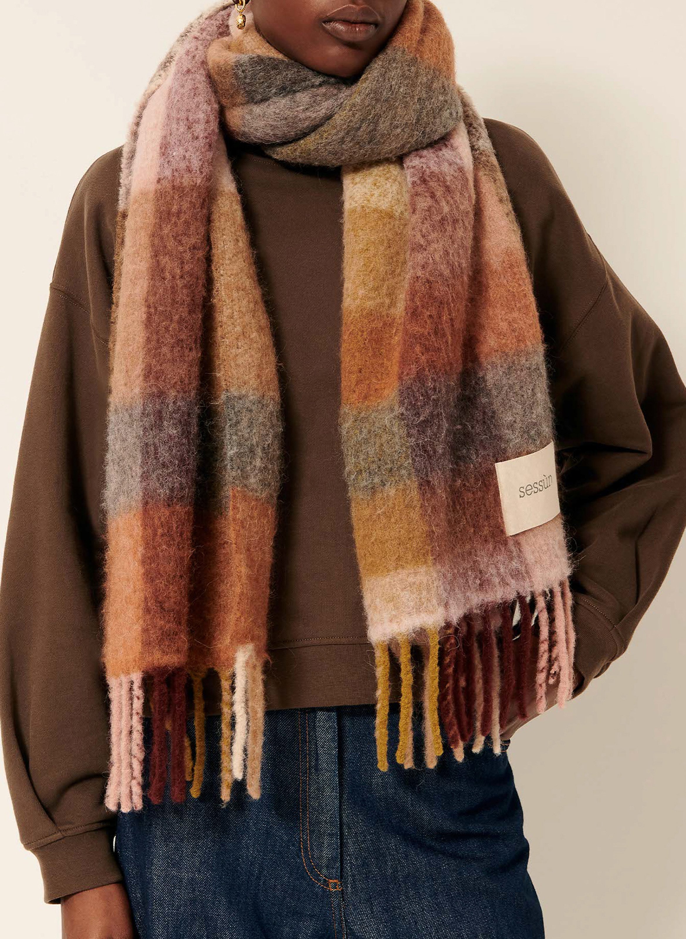 Echarpe frangées à carreaux en laine mélangée lucio SESSUN Bleu