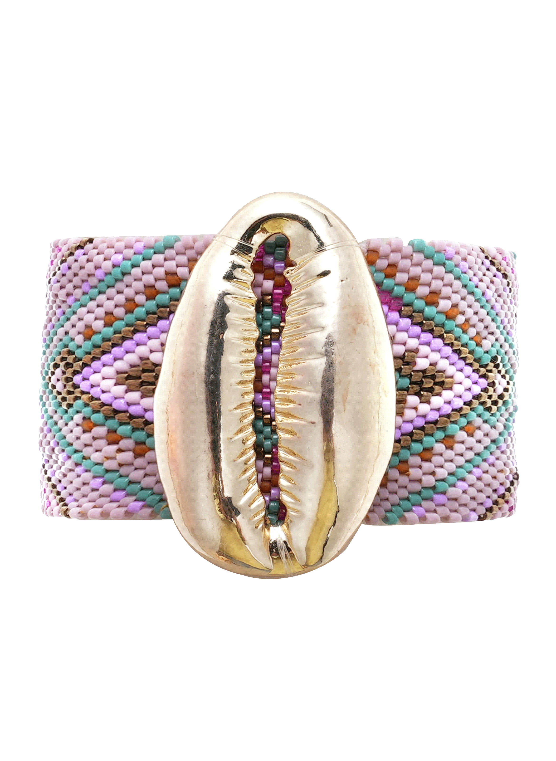 Bracelet manchette perles tissées avec cabochon coquillage aphase HIPANEMA Violet