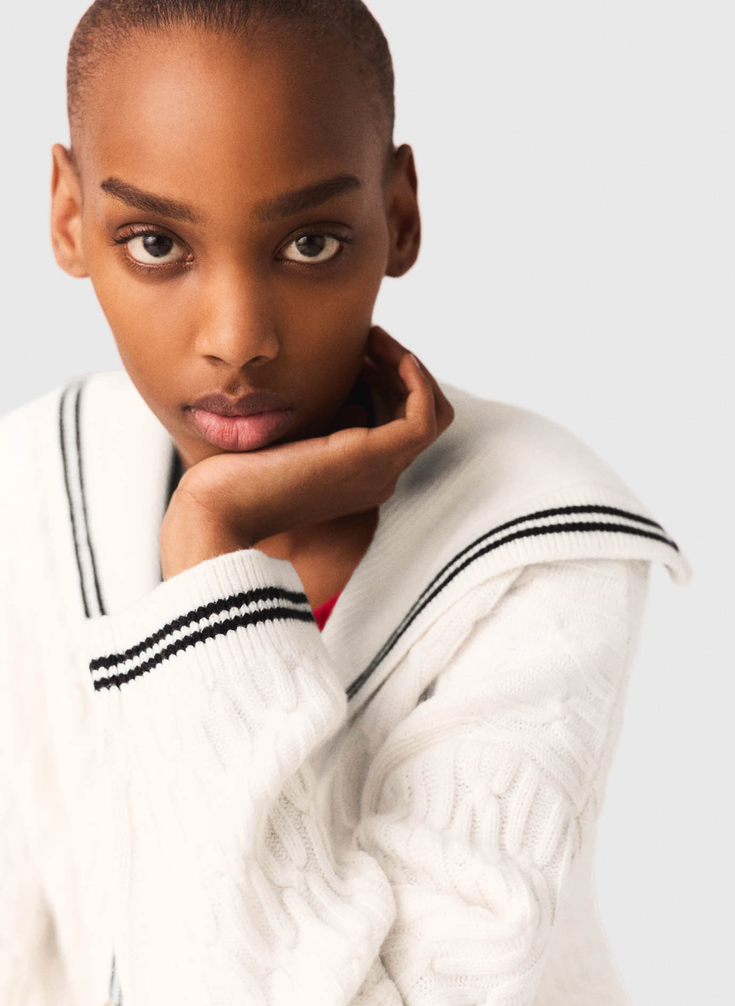 Gilet droit col rabattu en laine tricotée MAJE Beige