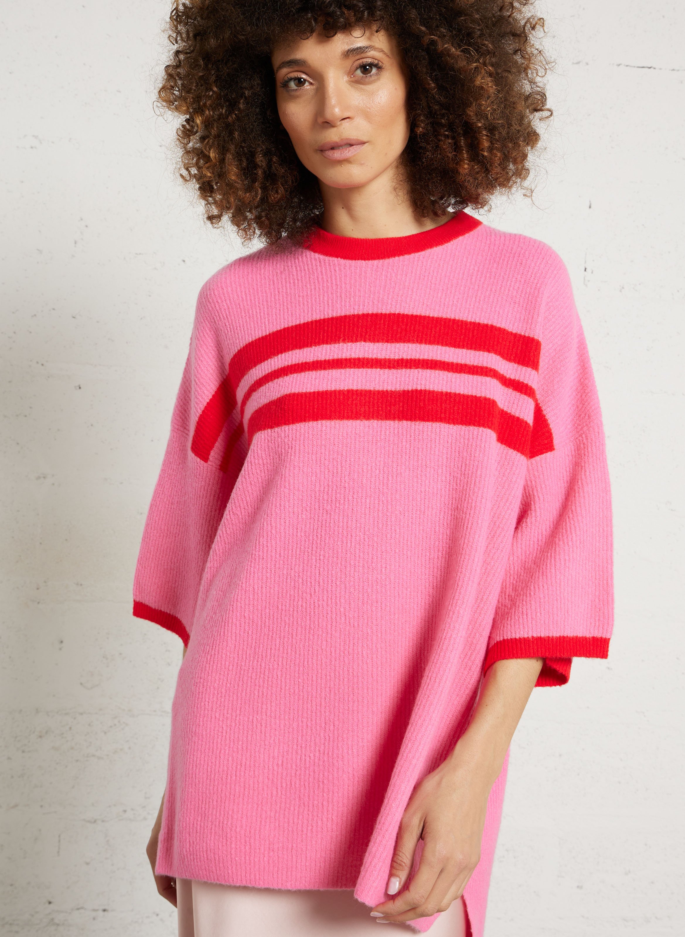 Pull ample col rond à rayures damsville AMERICAN VINTAGE Rose