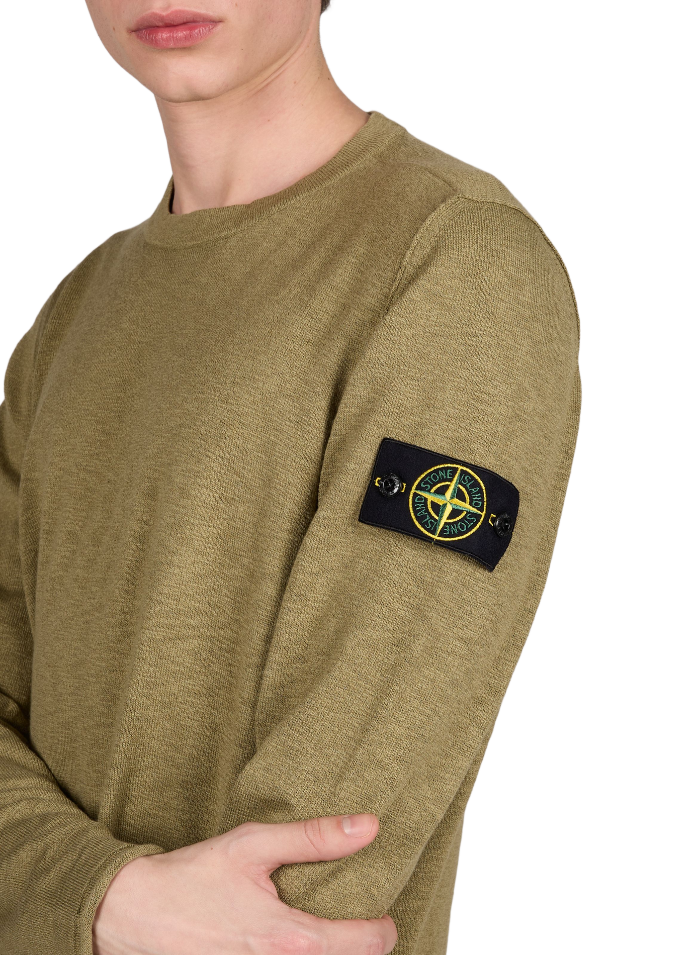 Pullover with round neckline in blended cotton STONE ISLAND Khaki