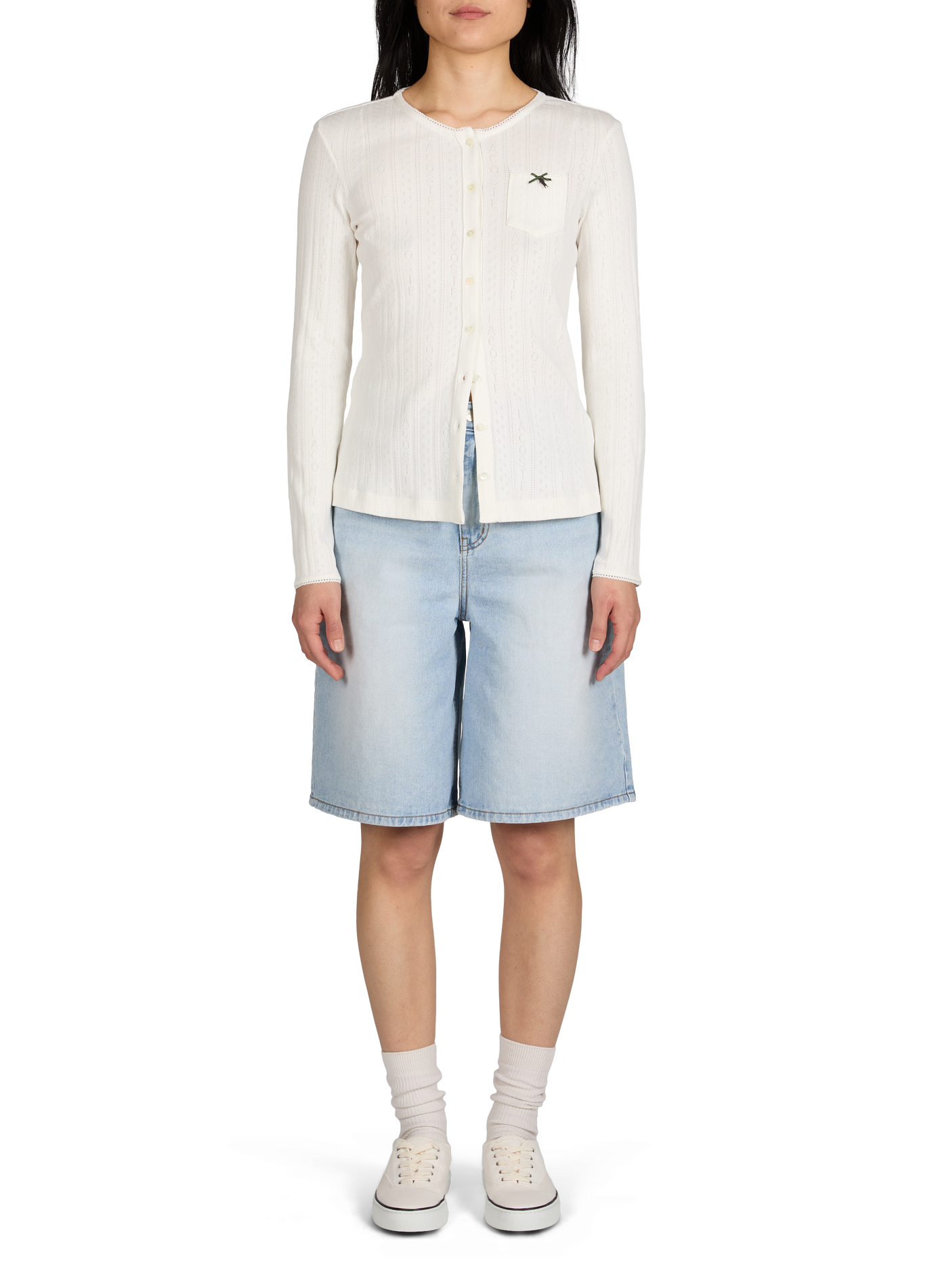 Slim fit cotton cardigan with pointelle detailing LACOSTE White
