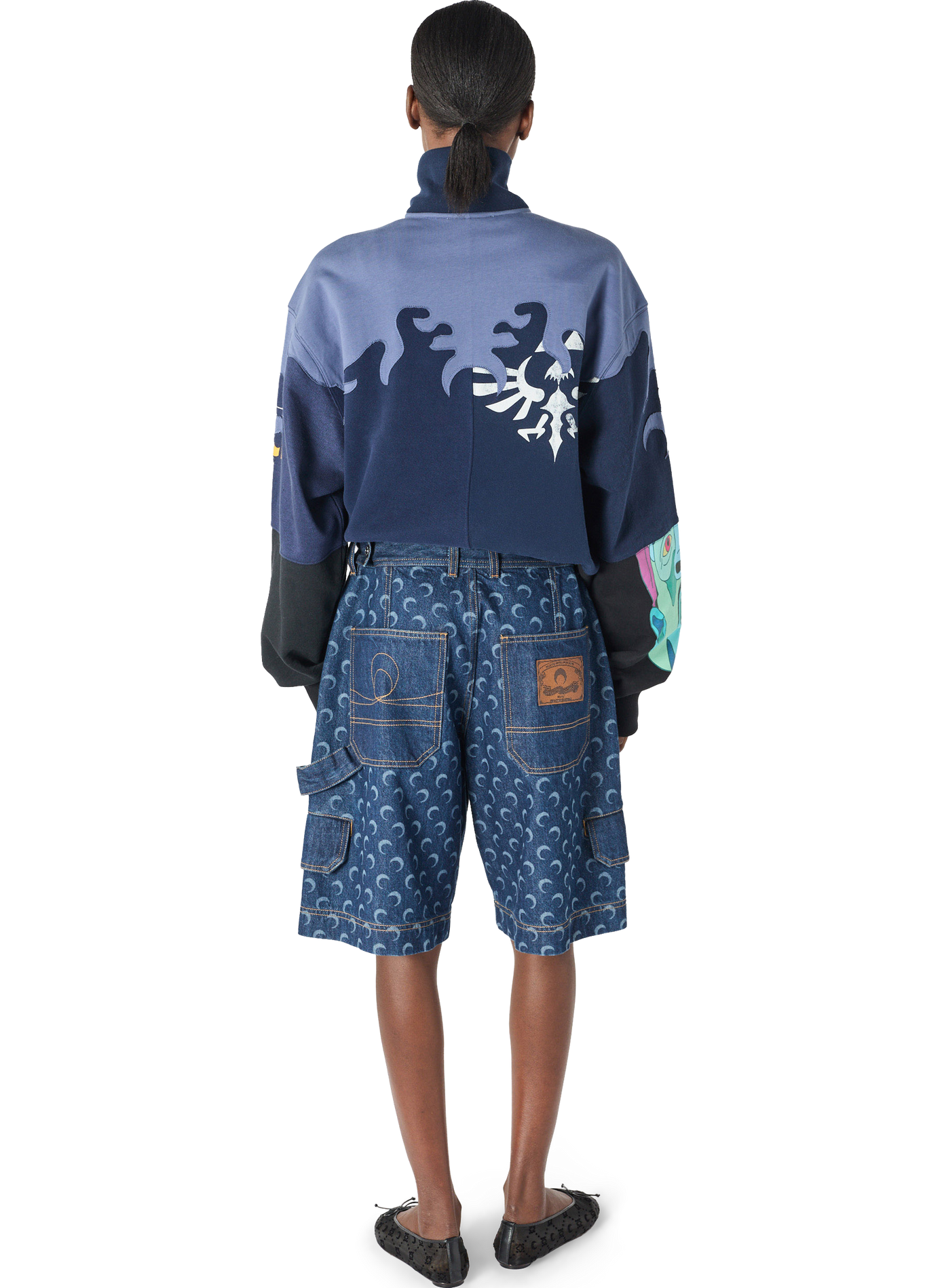 Bermuda en denim bleu nuit à poches unisexe MARINE SERRE Blauw