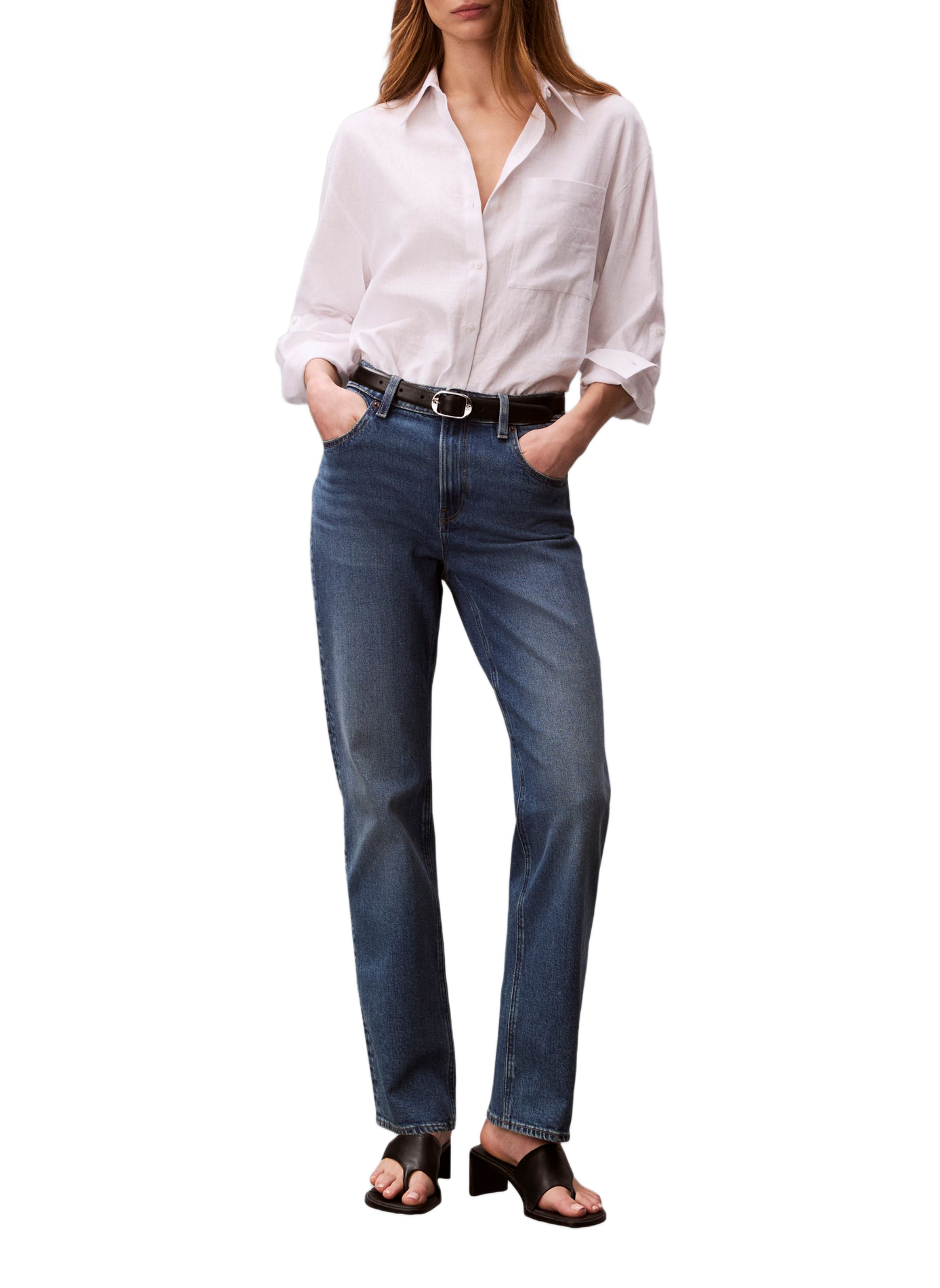 High-waisted straight leg jeans in a cotton blend CALVIN KLEIN Blue