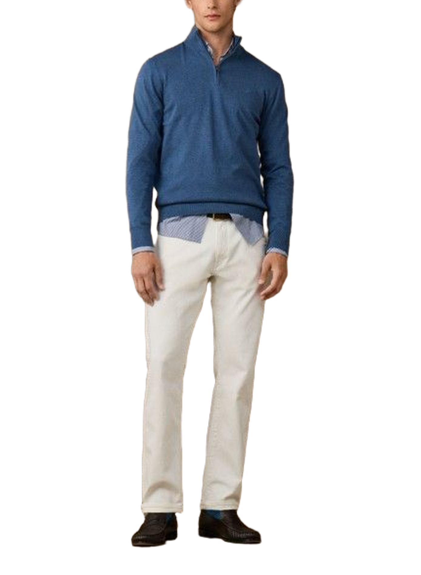 Pull col zippé en coton HACKETT Bleu