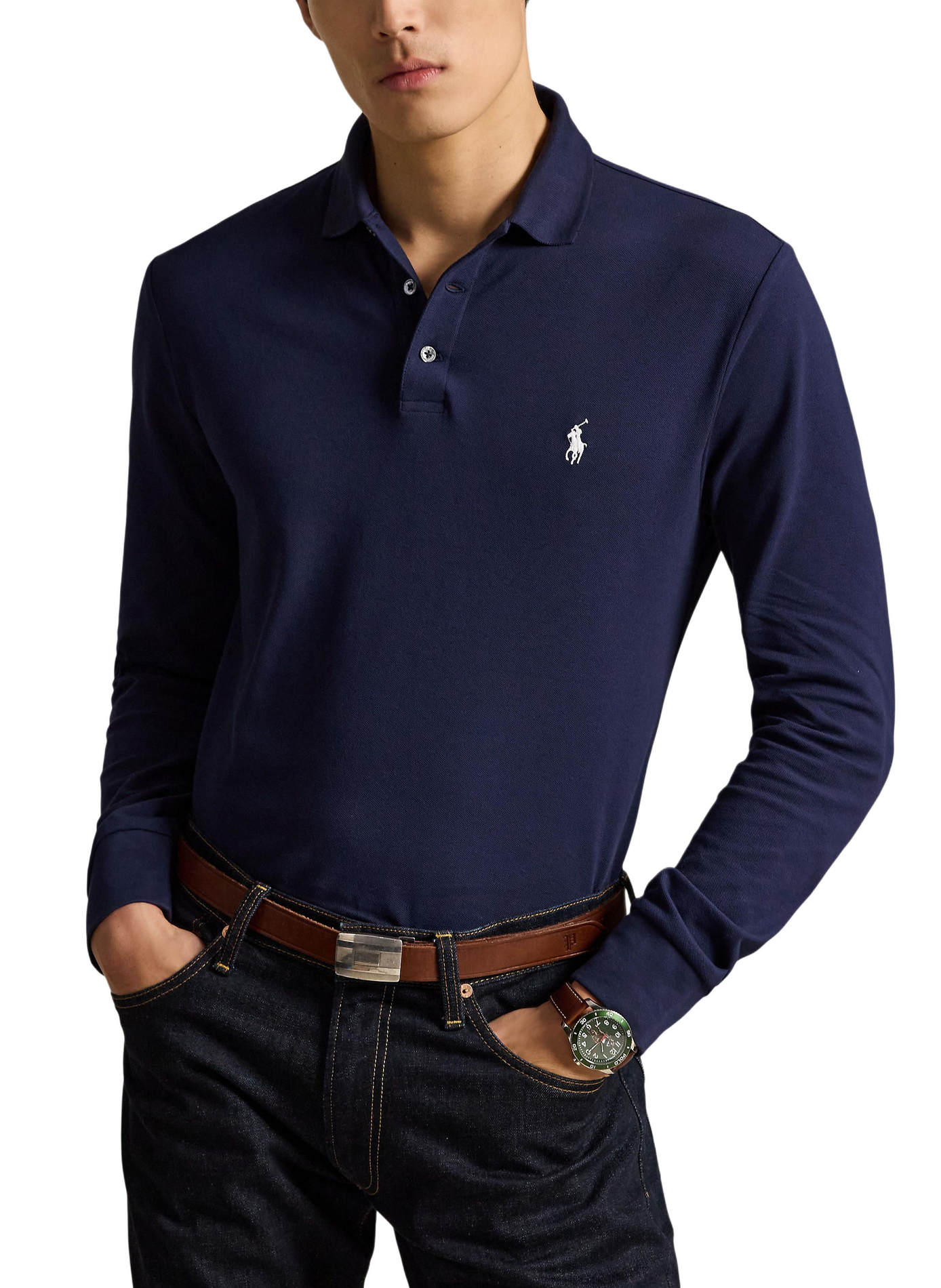 Lange mouw poloshirt met geborduurd logo in gemengd katoen. POLO RALPH LAUREN Blauw