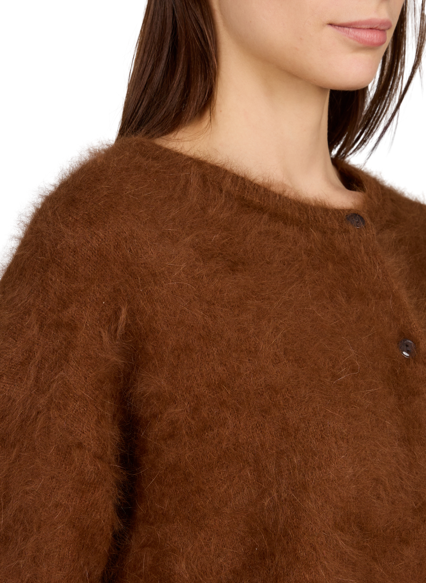 Straight round-neck cardigan in blended wool BELLEROSE Brown