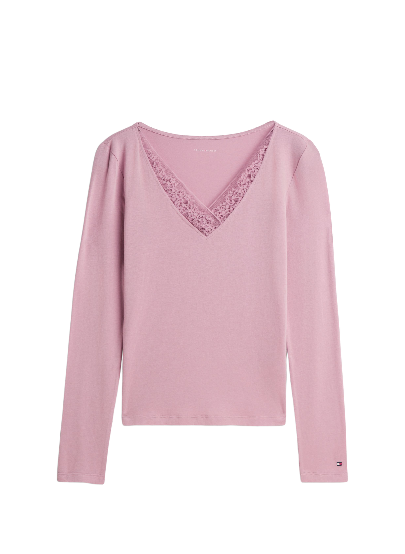 Plain V-neck lace T-shirt TOMMY HILFIGER Pink
