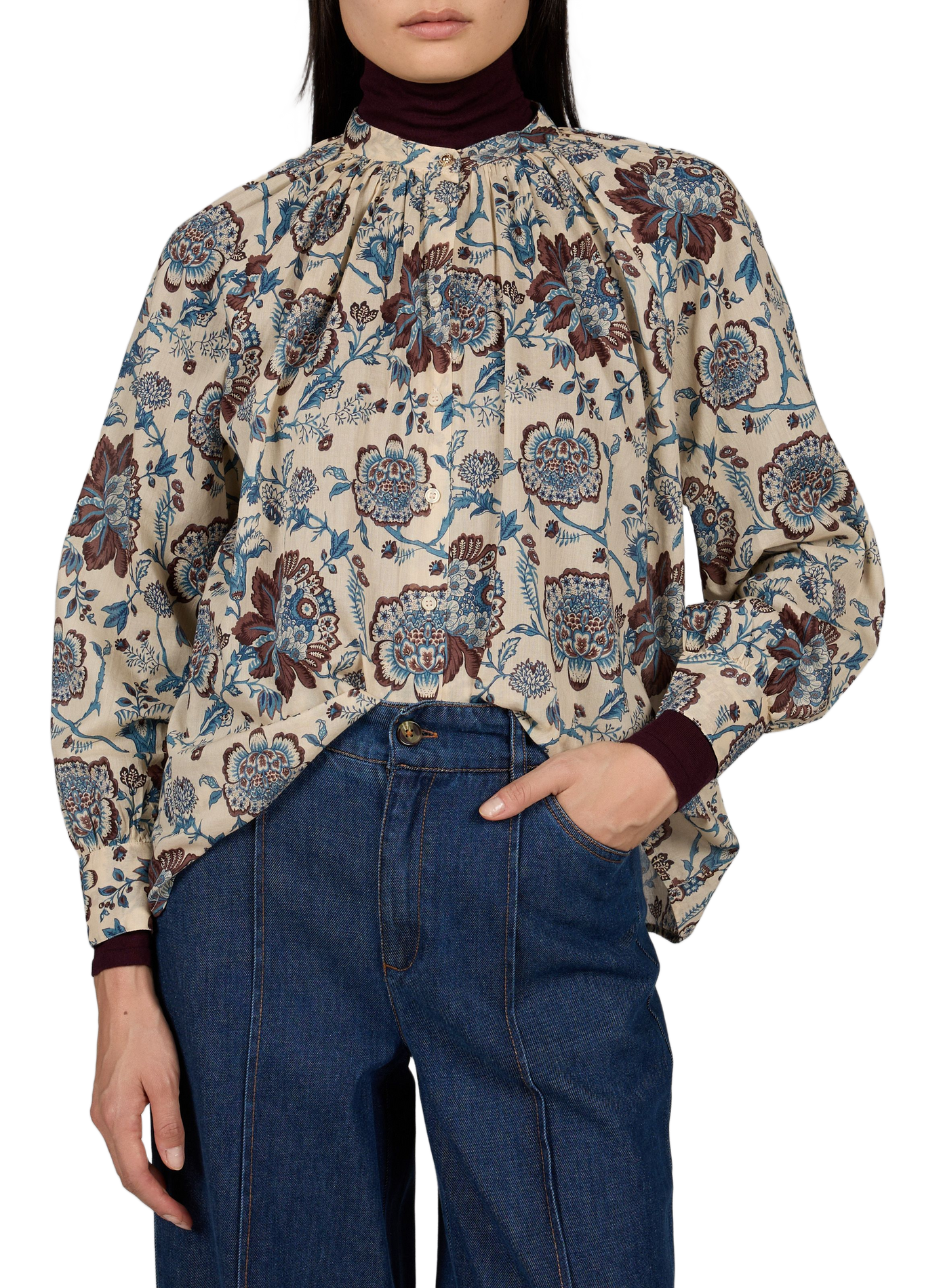 Round neck printed cotton shirt PETITE MENDIGOTE Beige