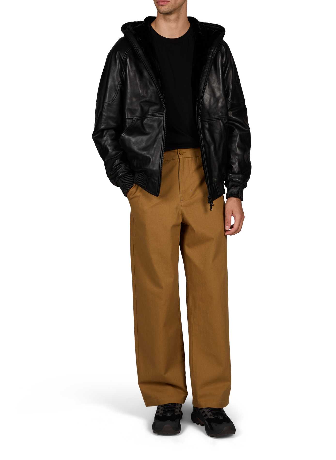 Straight leather hooded jacket MOOSE KNUCKLES Black