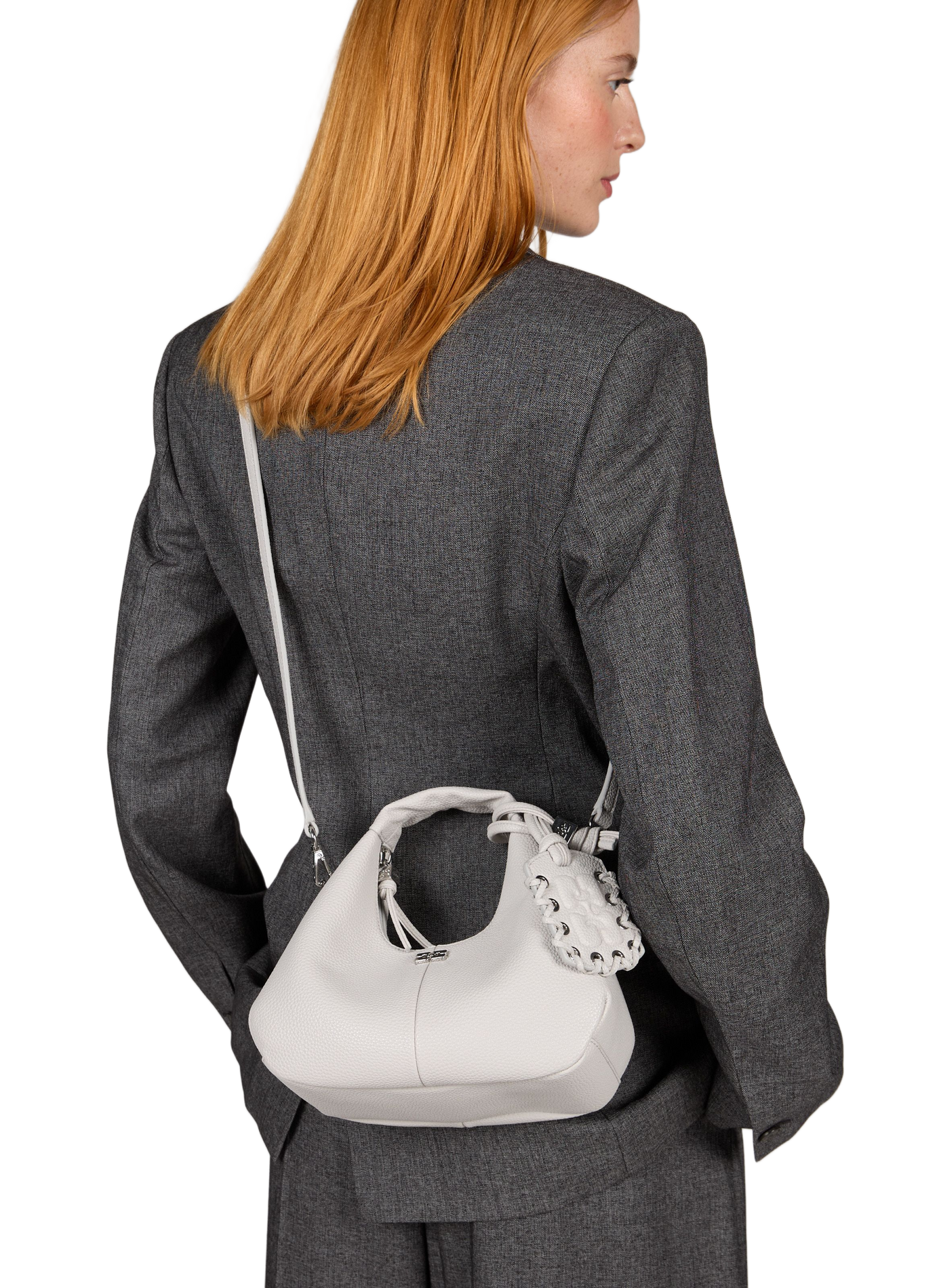 Mini Hobo Handbag in Grained Leather Effect GANNI Grey