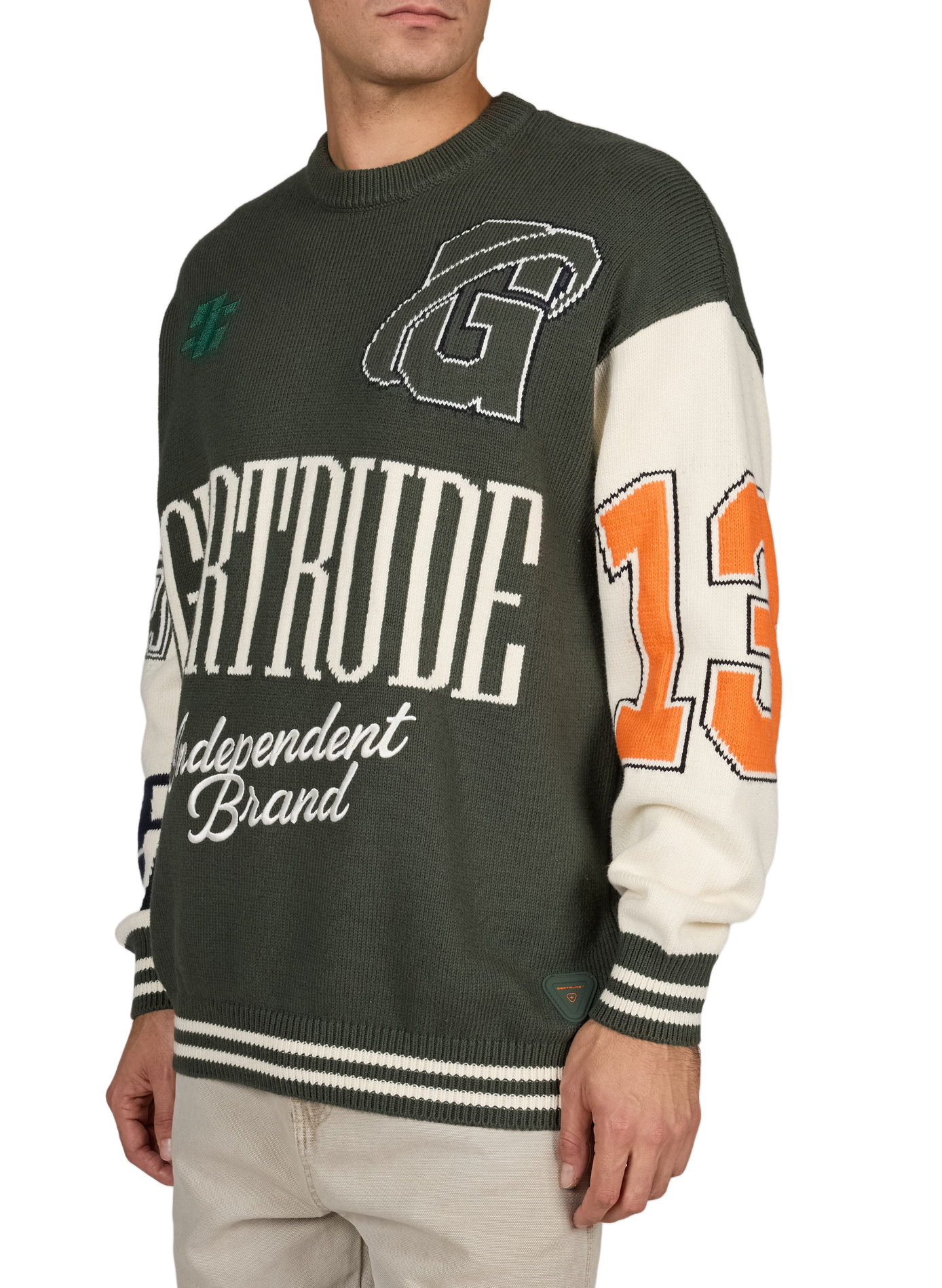 BROOKE relaxed-fit cotton jacquard crew-neck sweater GERTRUDE Green
