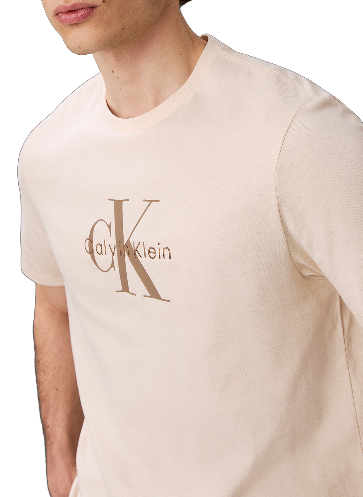 T-shirt col rond en coton CALVIN KLEIN Beige