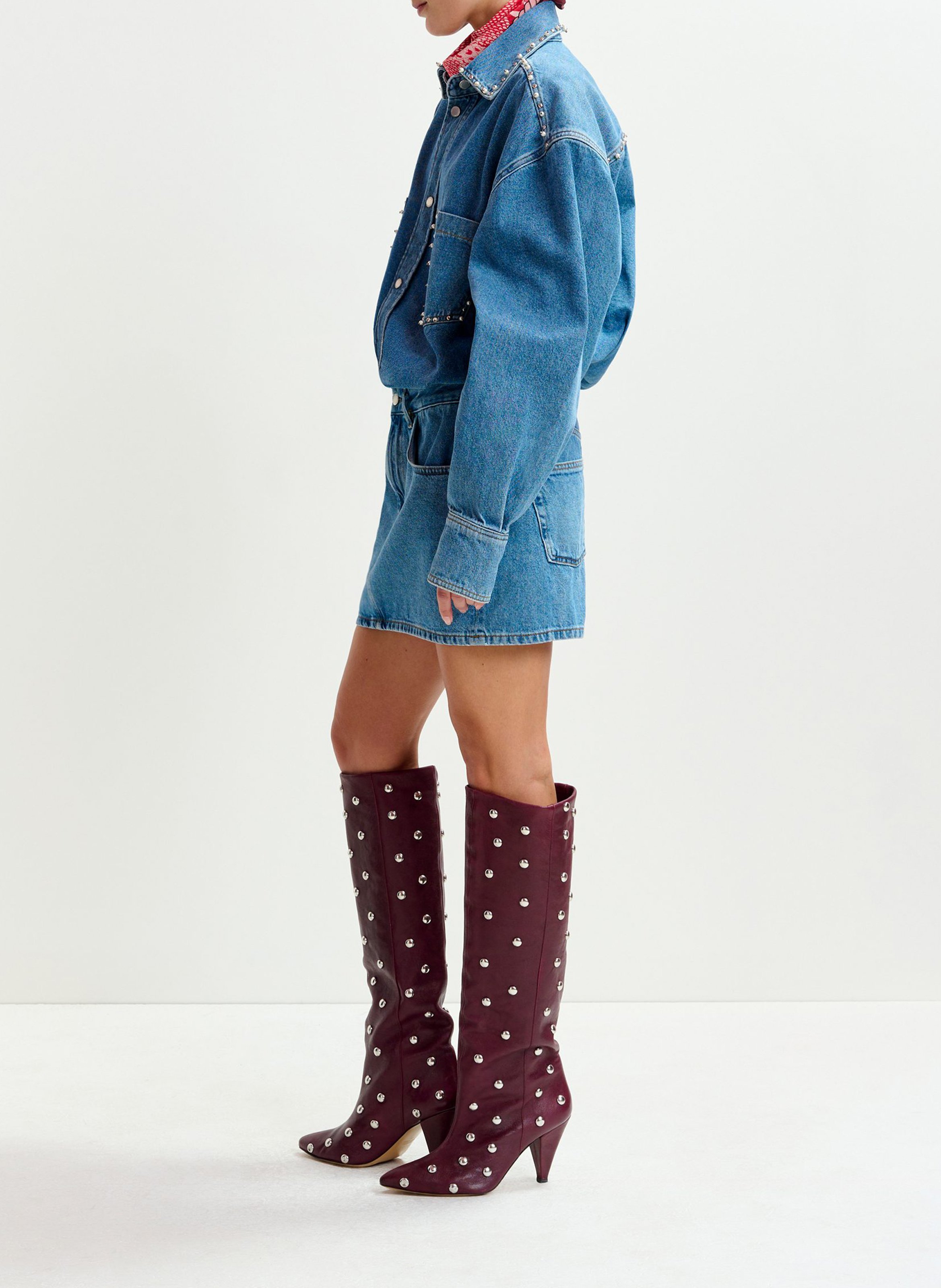 Robe courte col classique en denim de coton Ilene ESSENTIEL ANTWERP Bleu