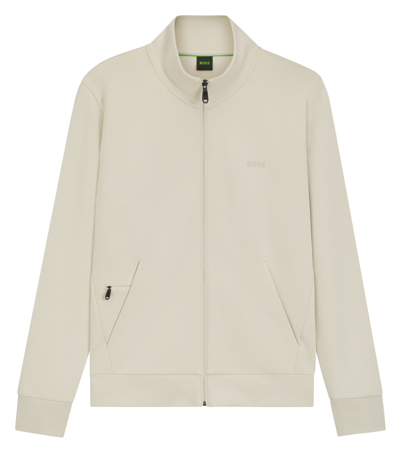 Sweat droit zippée sérigraphié en coton stretch BOSS Blanc