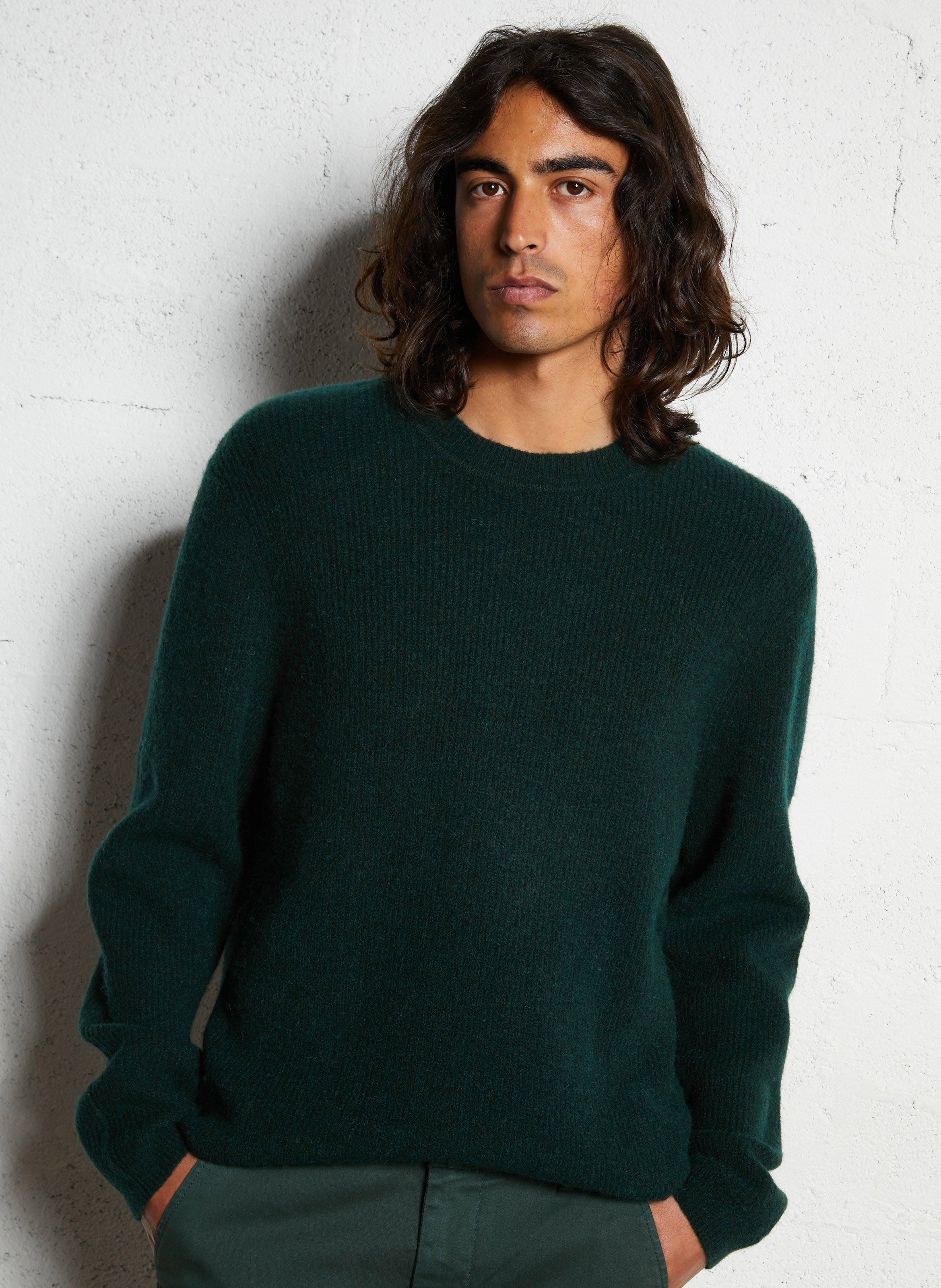 Pull col rond droit en tricot mousseux IKKS Vert