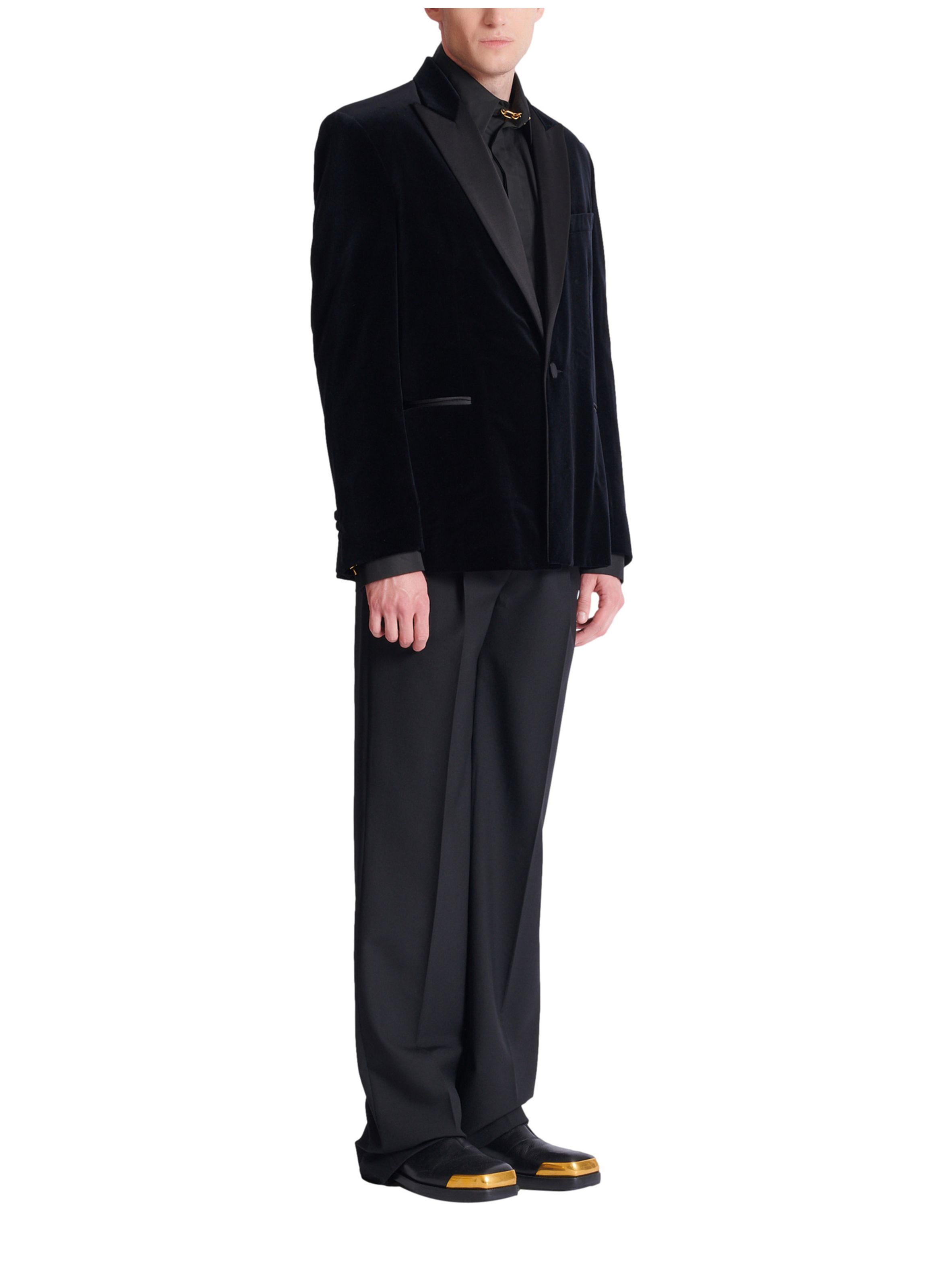 Blazer 1 bouton en velours et satin BALMAIN Noir