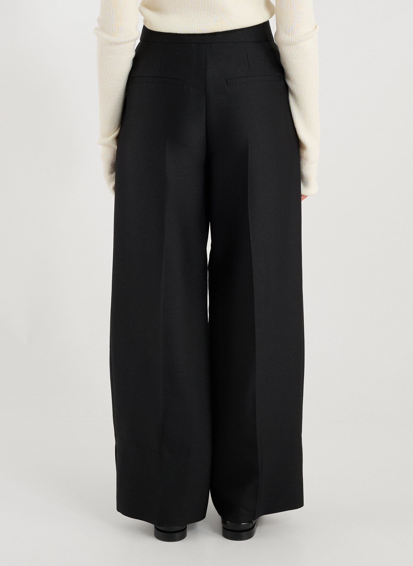 Straight wool and silk pants SANDBEIGE Black