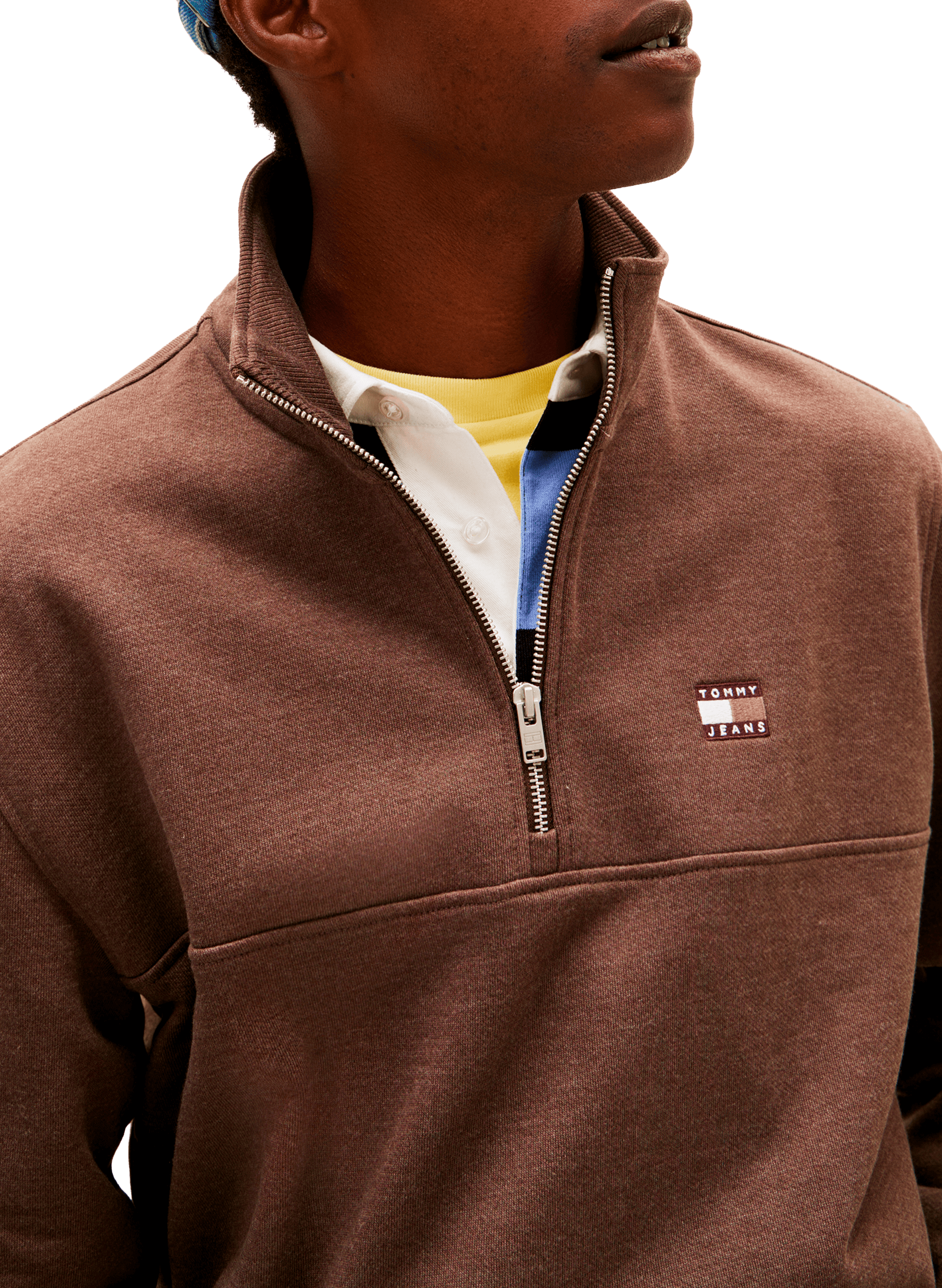 Zip-up high neck sweatshirt with embroidered logo TOMMY HILFIGER Brown