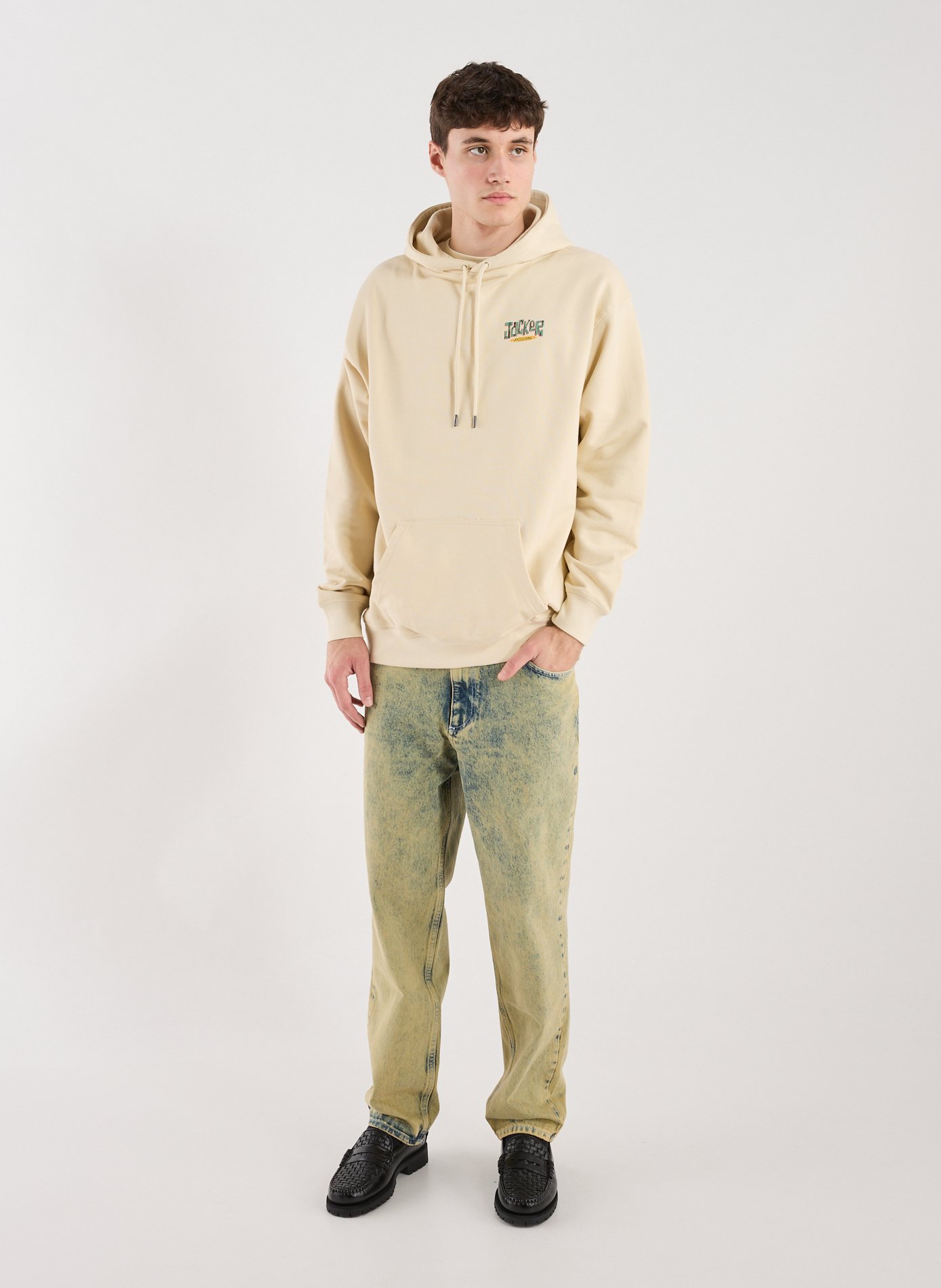 Sweat sérigraphié à capuche en coton JACKER. Beige