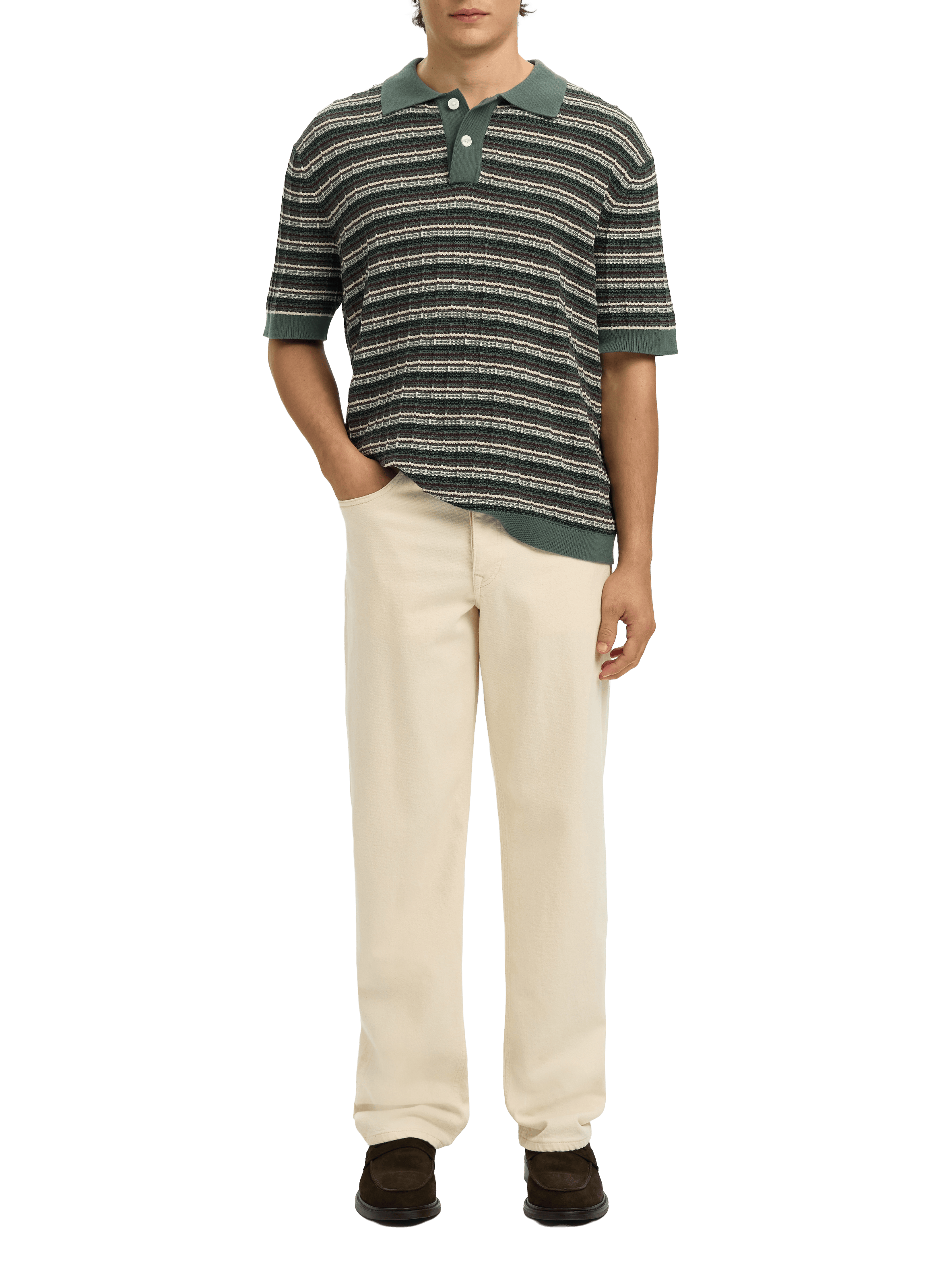 Polo manches courtes en coton SELECTED Vert