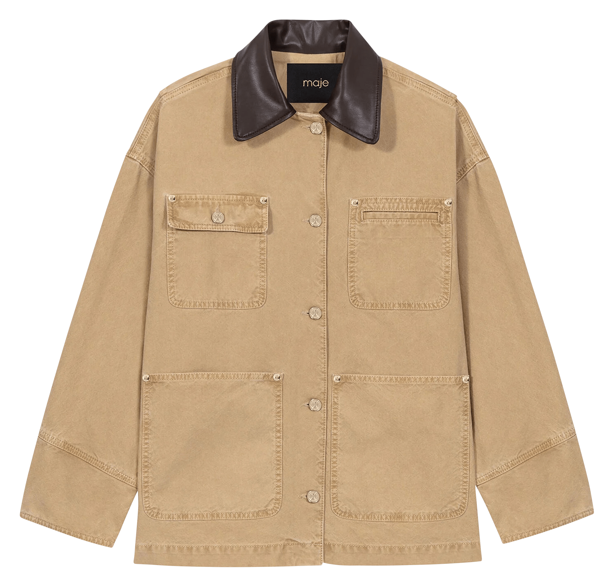 Veste droite dos froncé boutonnée unie MAJE Beige