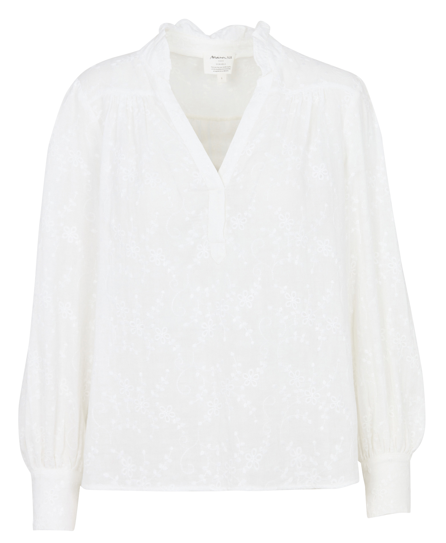 Blouse droite col v brodée dila MAISON 123 Blanc