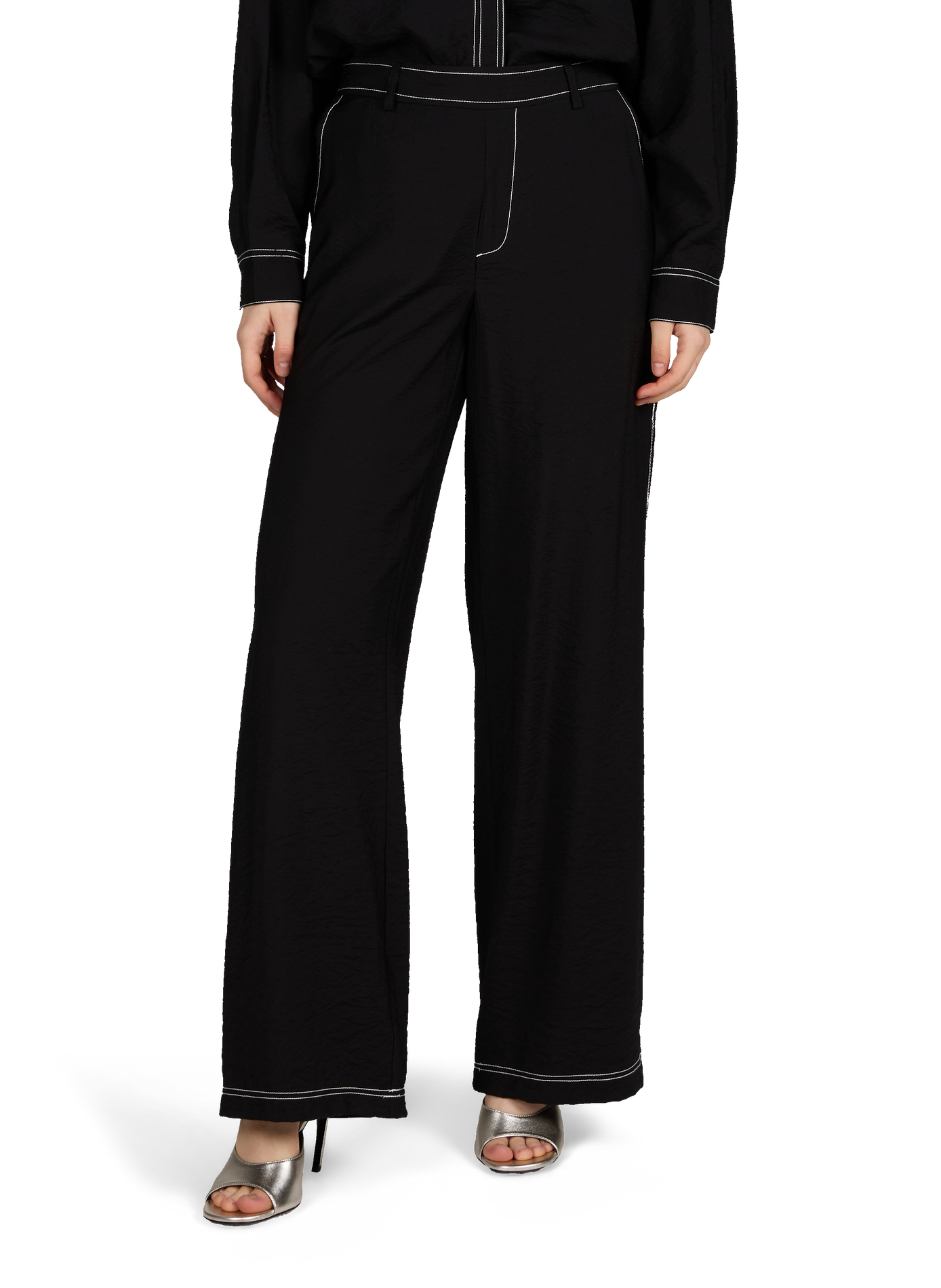 Pantalon froissé fluide et droit OBJECT Noir