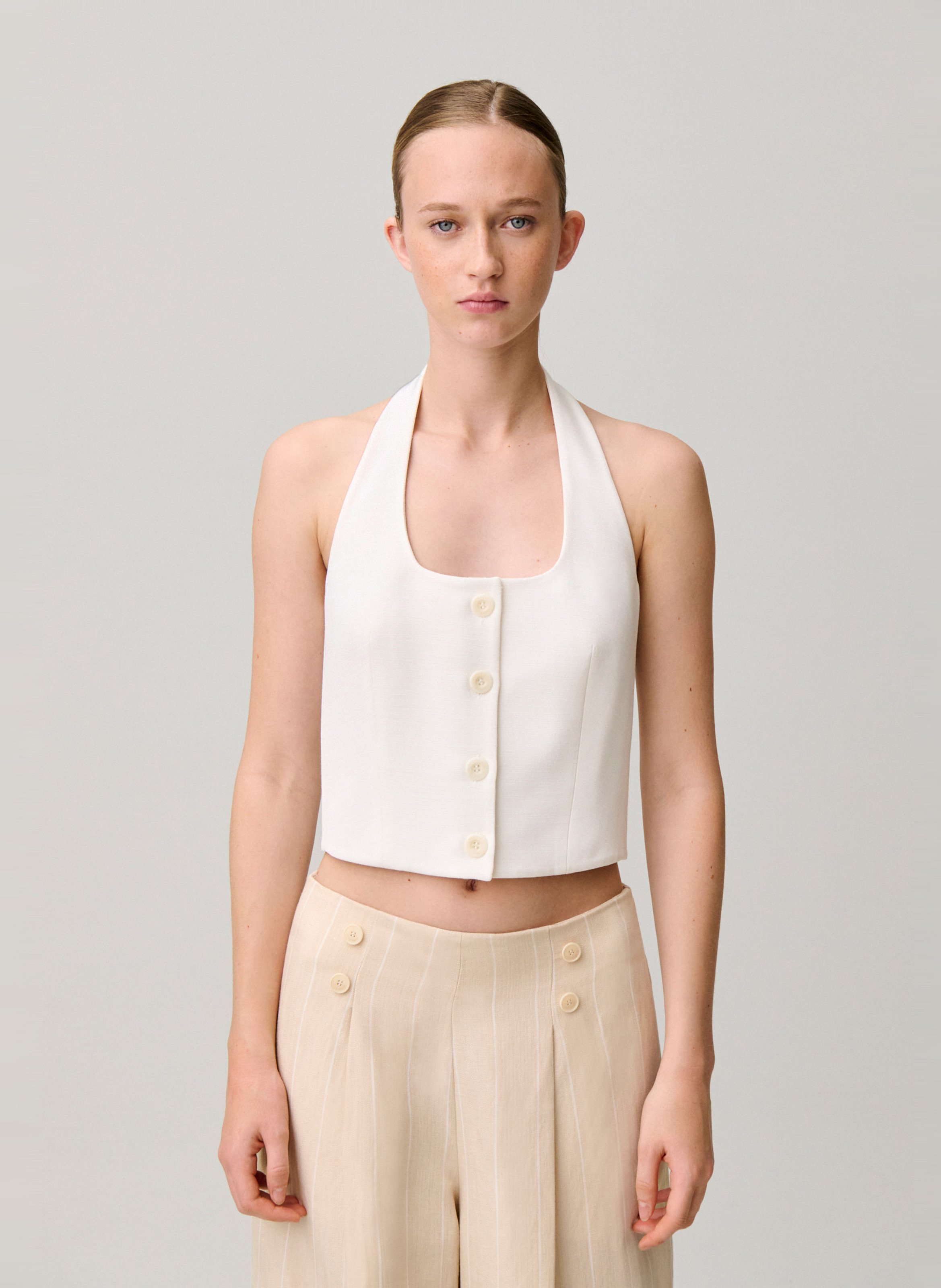 Top dos nu boutonné uni CLAUDIE PIERLOT Beige