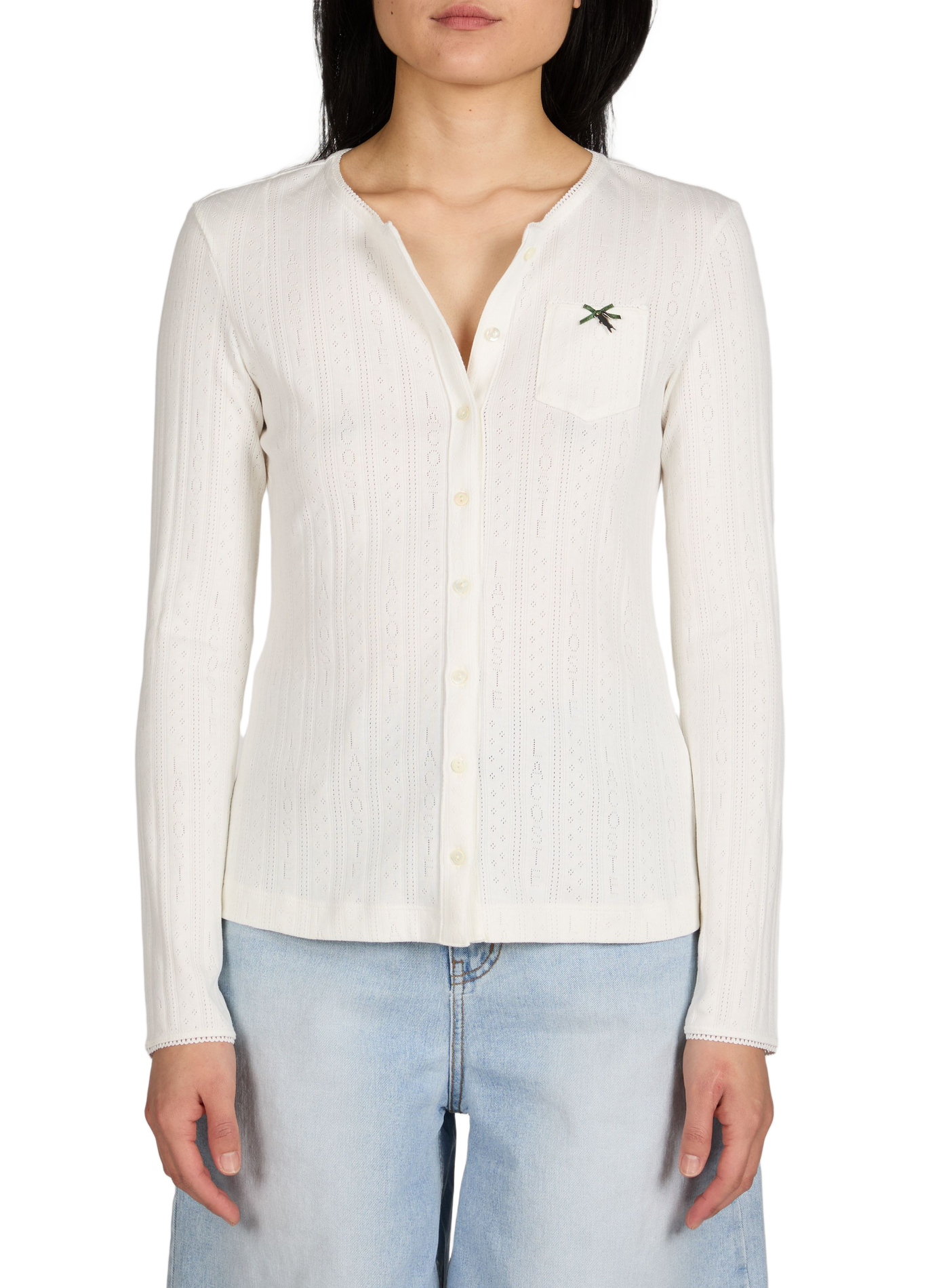 Slim fit cotton cardigan with pointelle detailing LACOSTE White