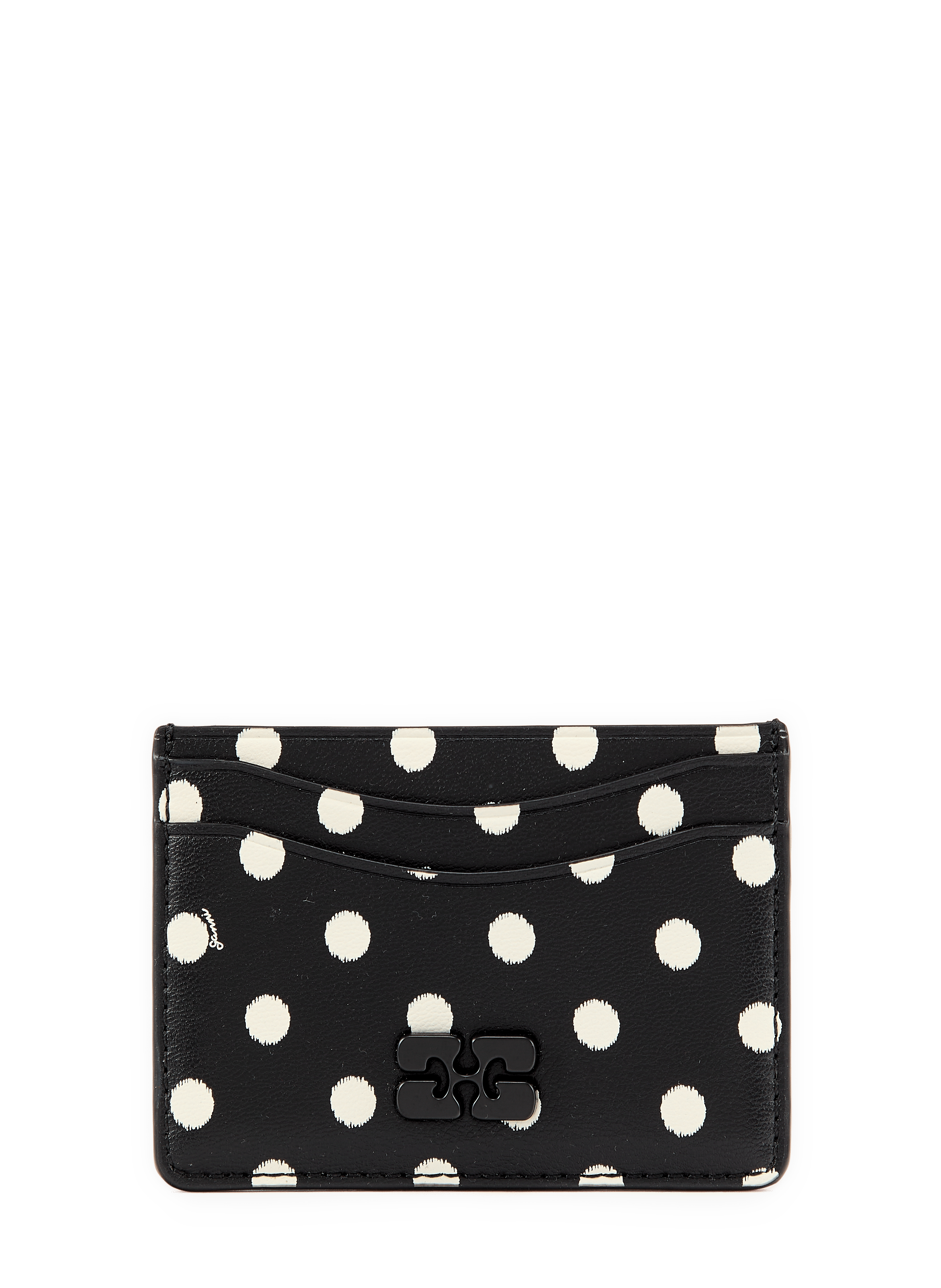 Polka dot mixed leather card holder GANNI Black