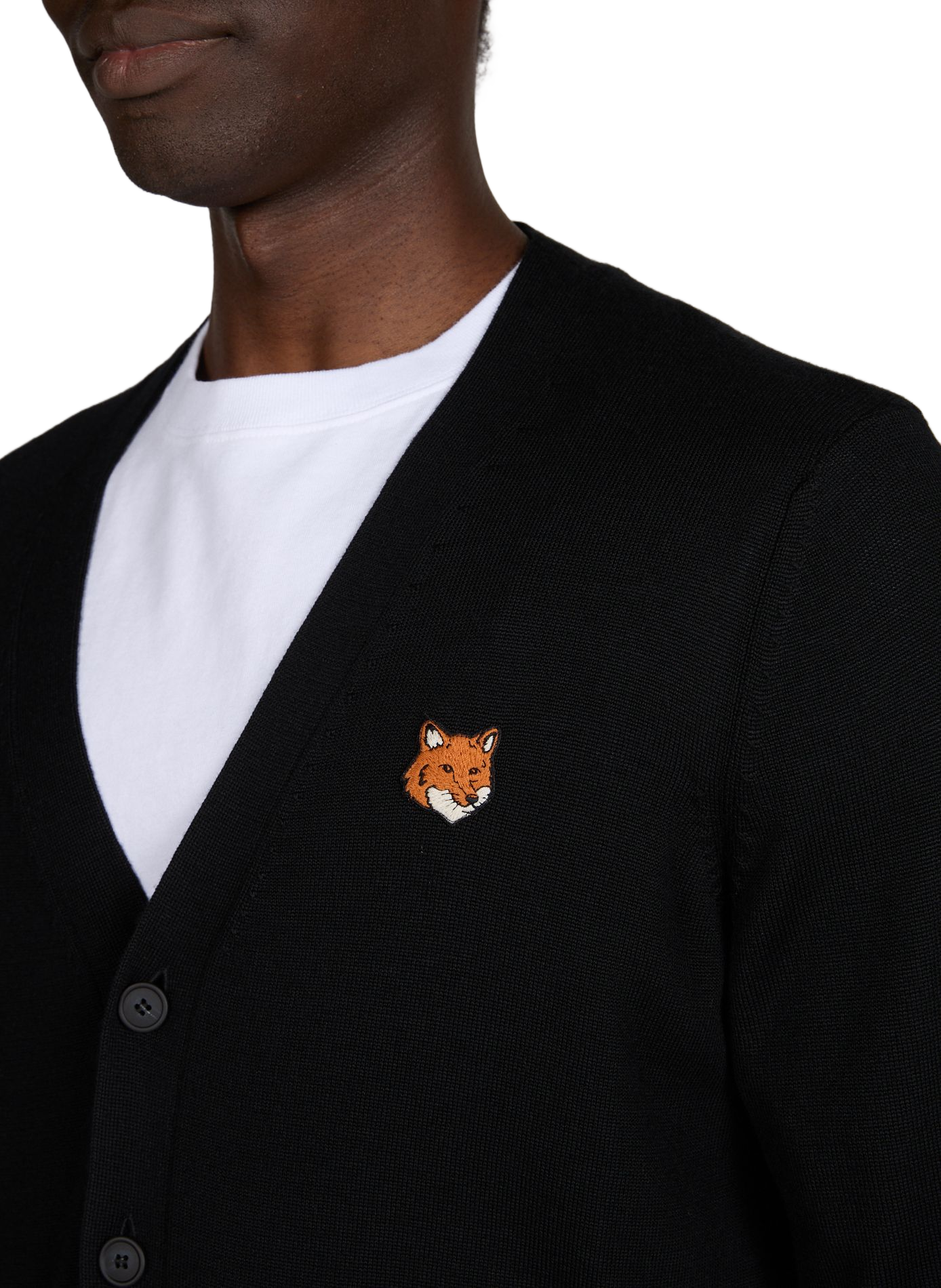 Cardigan coupe regular à patch Fox Head brodé en lain MAISON KITSUNÉ Noir